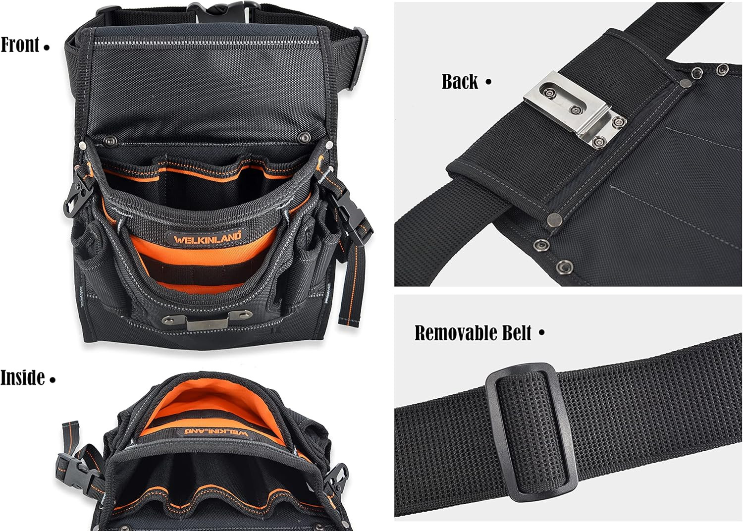 10-Pockets Electrician Tool Pouch with Belt Clip, Electricians Tool Pouches Bag,
