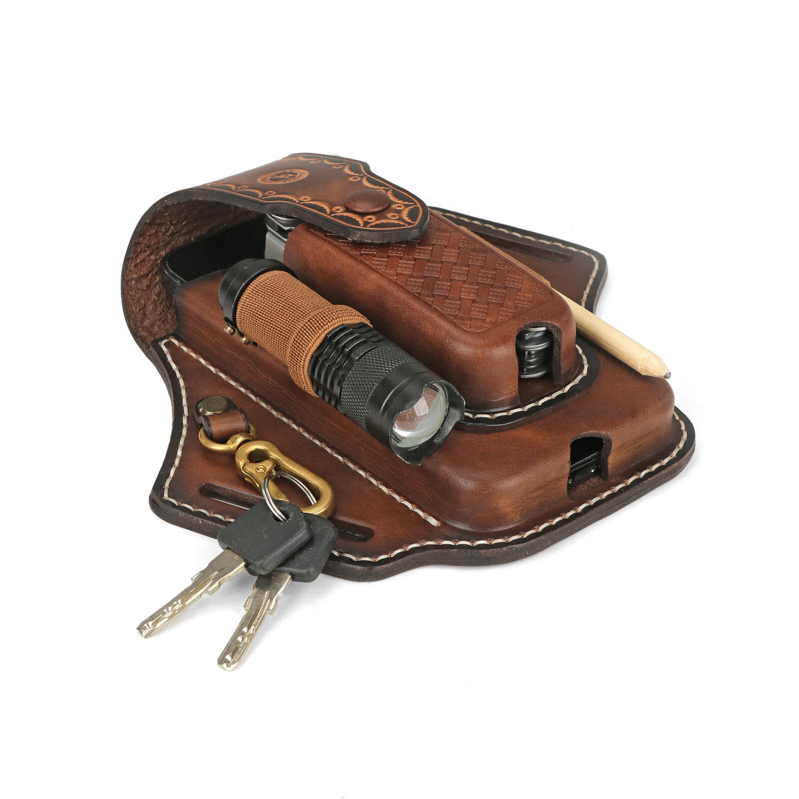 Leather Folding Knives Carry Sheath Belt Holster Tools Pouch Phone Case