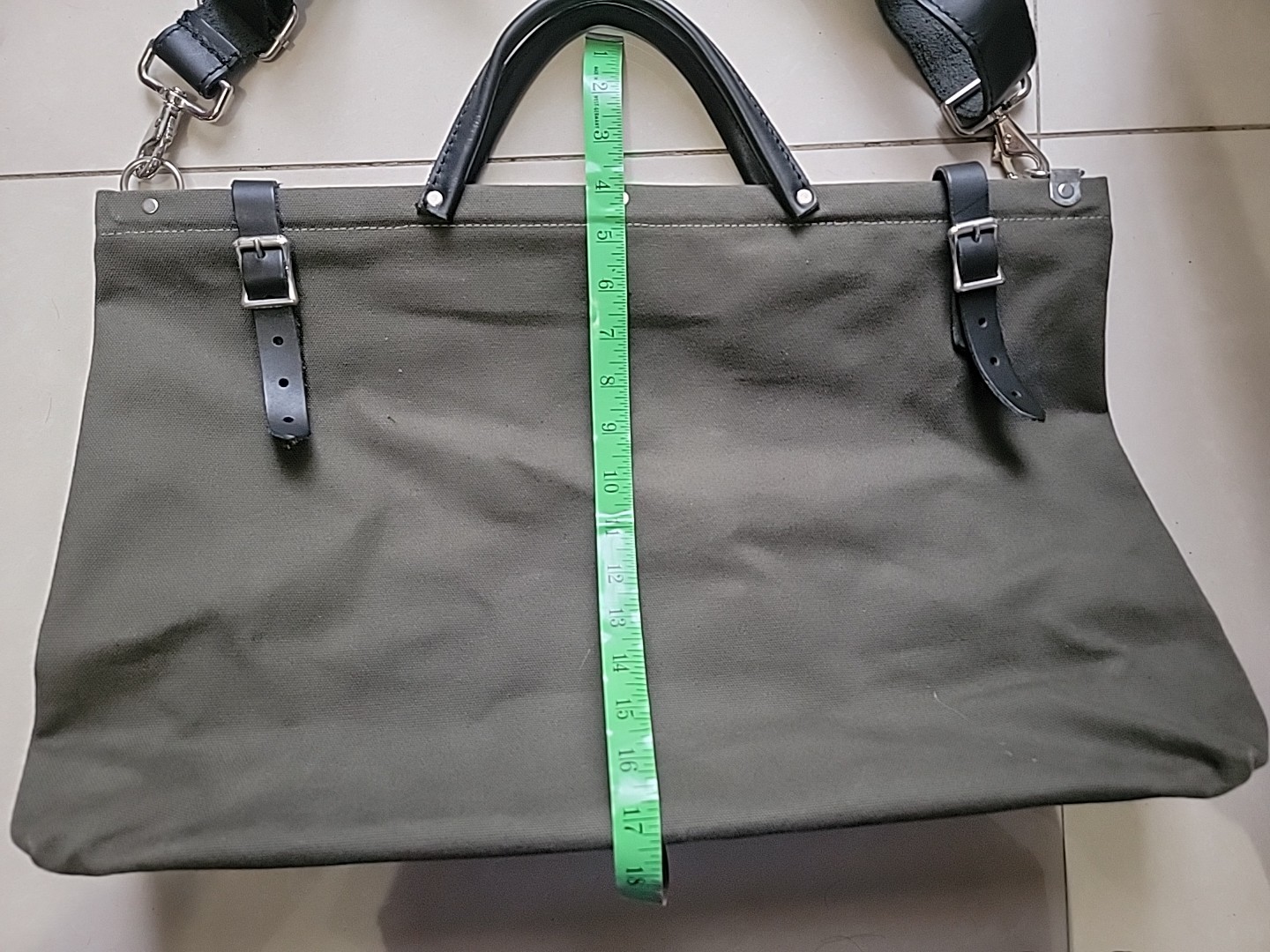 OLD STOCK VTG USA MADE Army Military Green Leather/Canvas Tool Shoulder Tote Bag