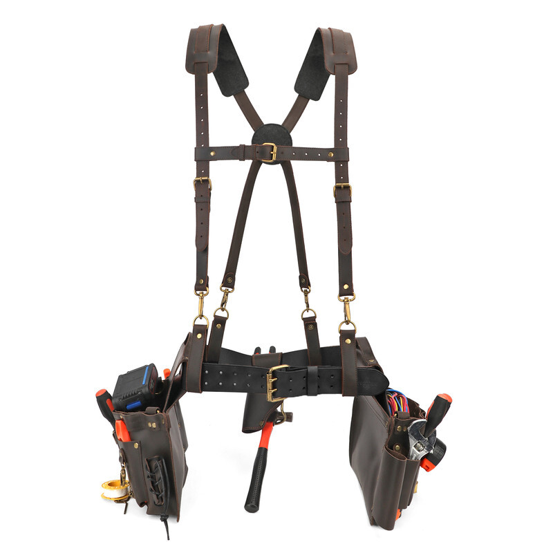 TOURBON Leather Heavy Duty Tool Carry Chest Strap Suspenders Carpenter Hamess US