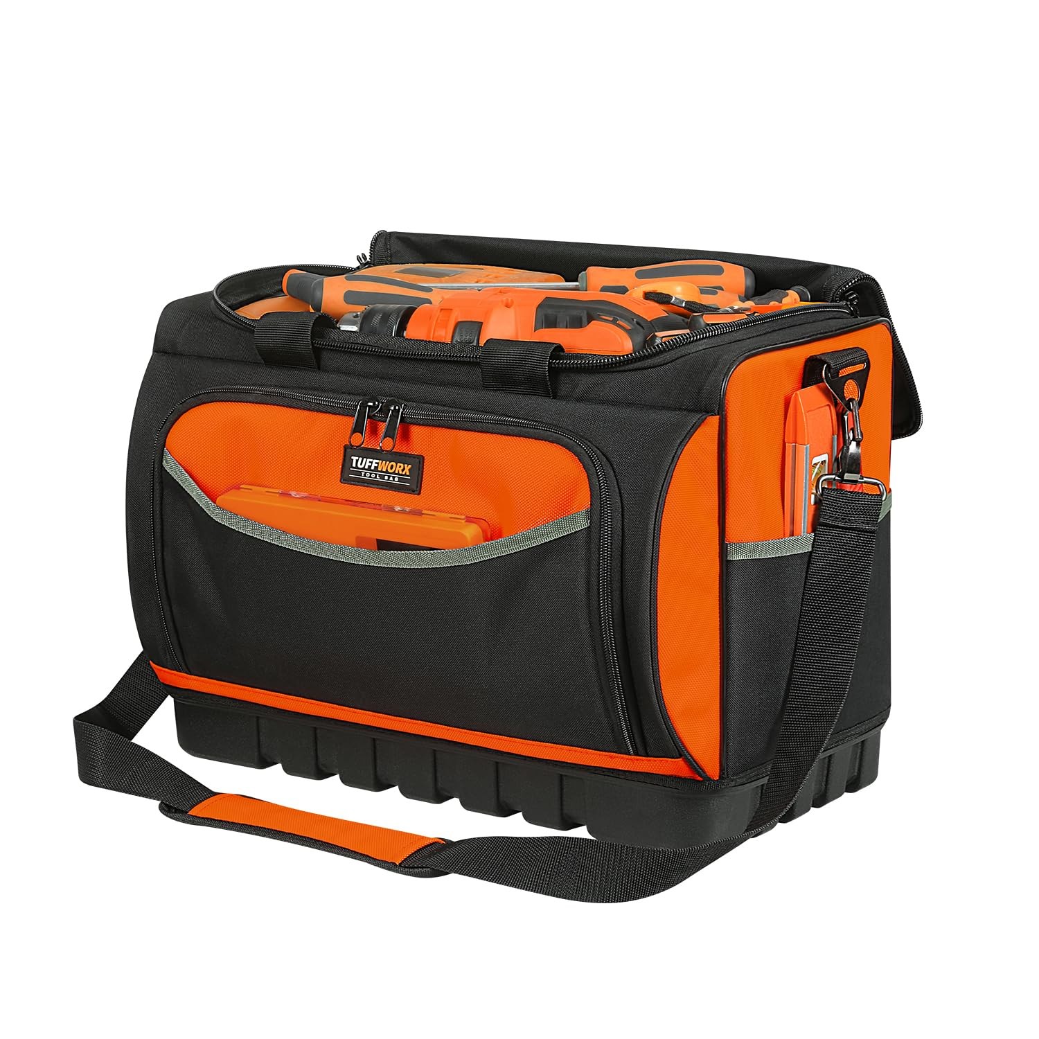 Large Tool Bag 17.7×12.6×11 Inch Waterproof Molded Base 18 Pockets 600D