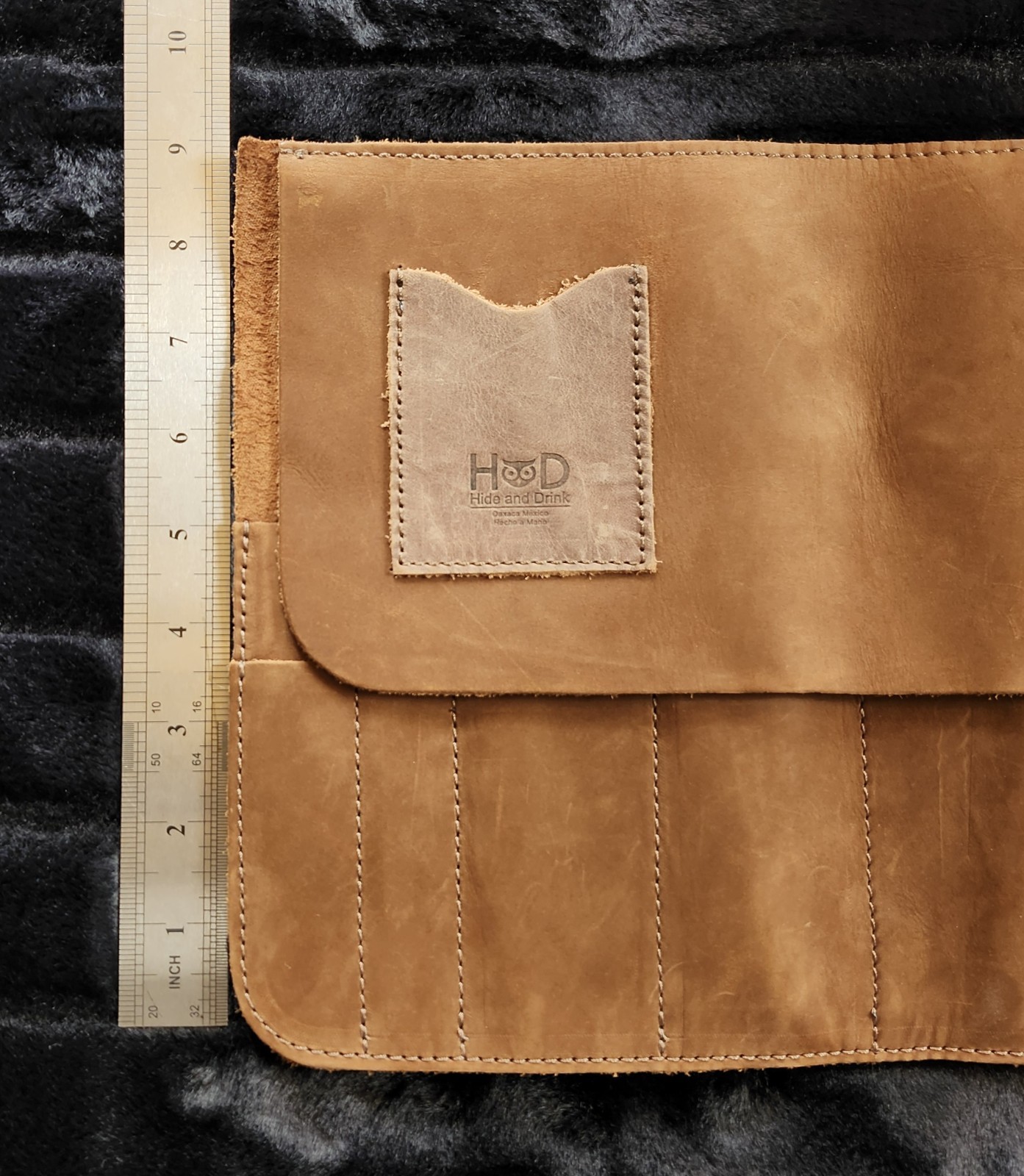 Hide & Drink Rustic Small Suede Tool Roll Up Bag 14 Slots and Pouch 14″ × 9″