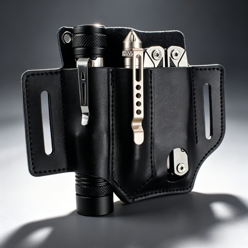 Leather Belt Sheath Tool Sheath Pack EDC Pouch Knife Flashlight Pocket Organizer