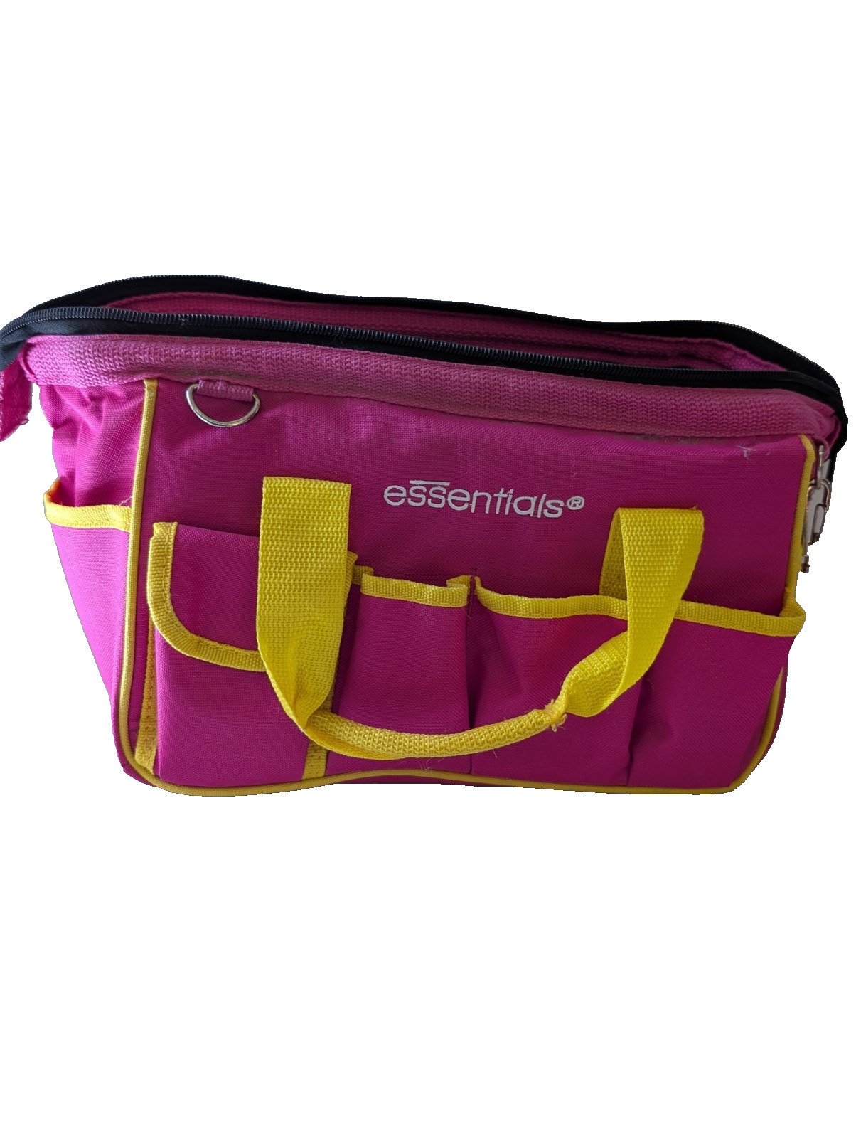 Essentials Pink and Yellow Tool Bag 15x8x7in Multi Pockets Used Carry Handles