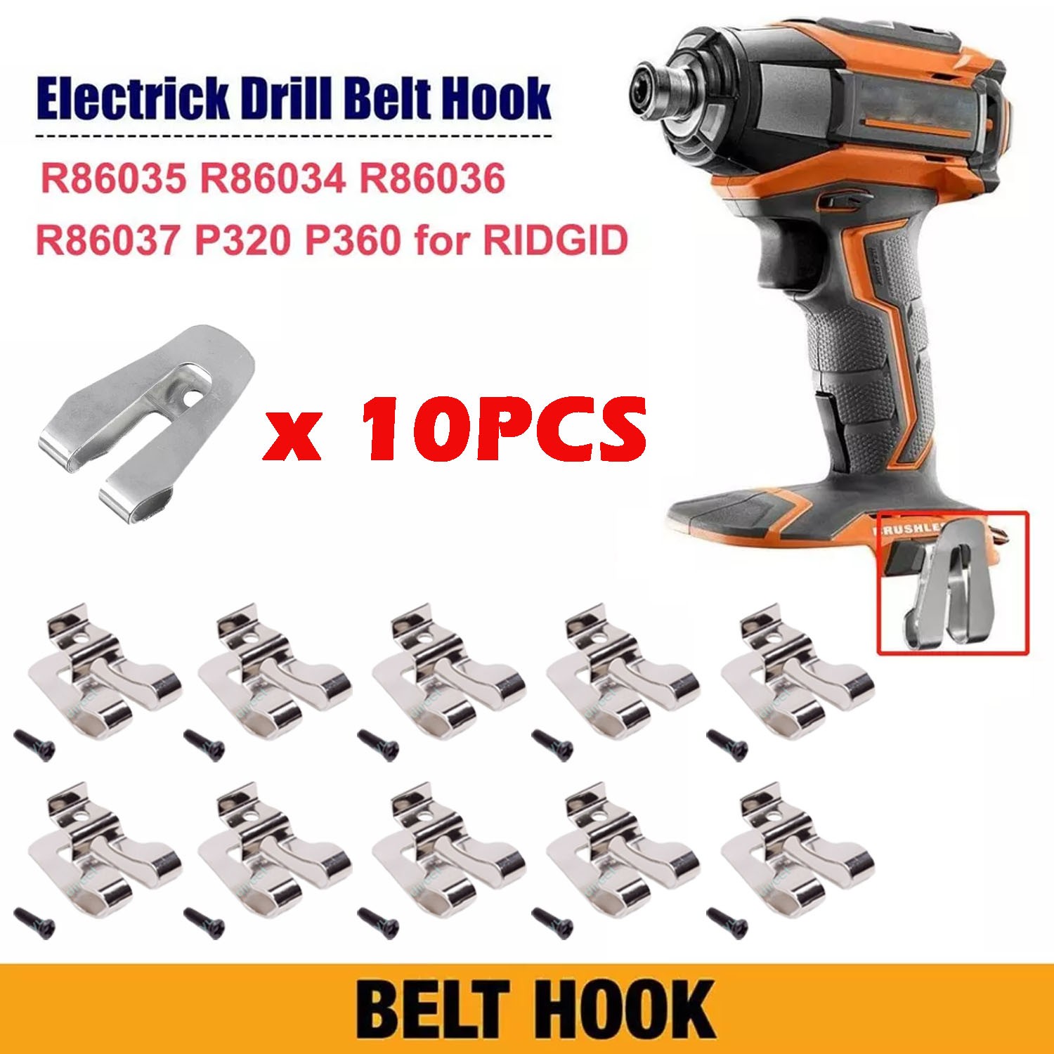 10 Pack RIDGID Belt Clip Hook with Screw for Ridgid R86035 R86034 R86036 R860054