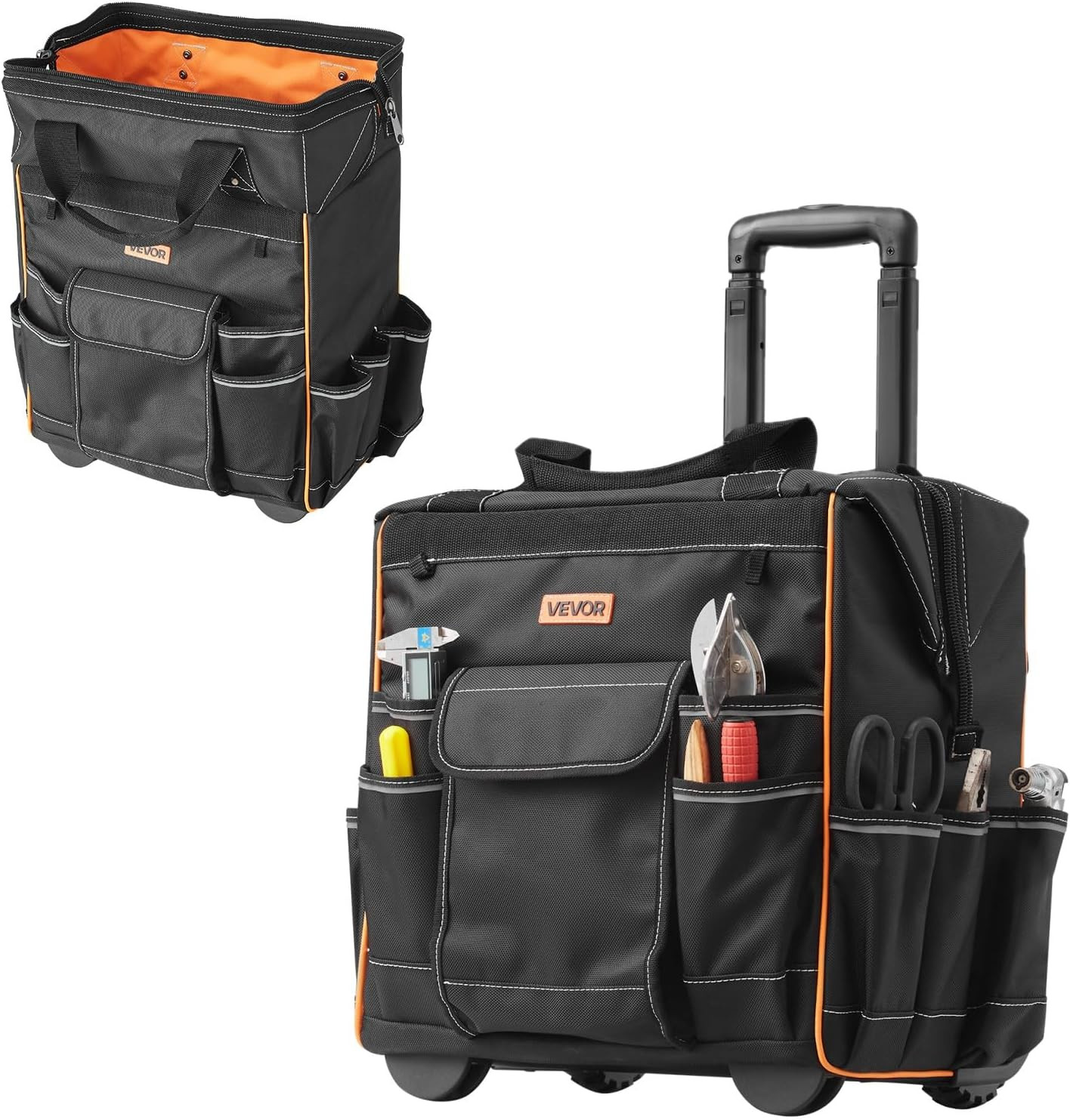15″ Rolling Tool Bag, 110 Lbs Load Capacity, 25 Pockets Heavy Duty Roller Tool B