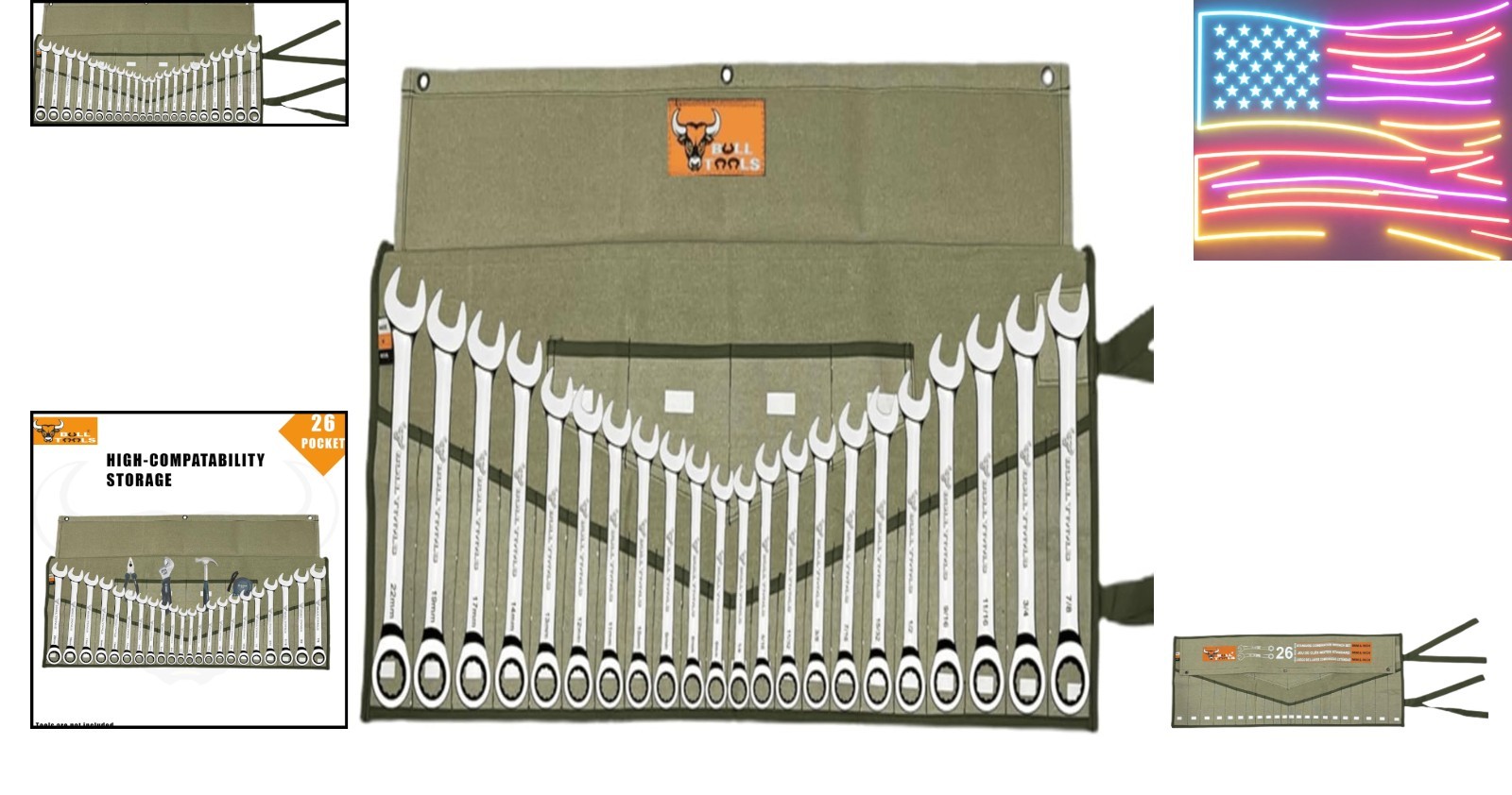 Tool Roll Organizer with 26 Pockets for Wrenches, Metric & SAE Durable Cotton…