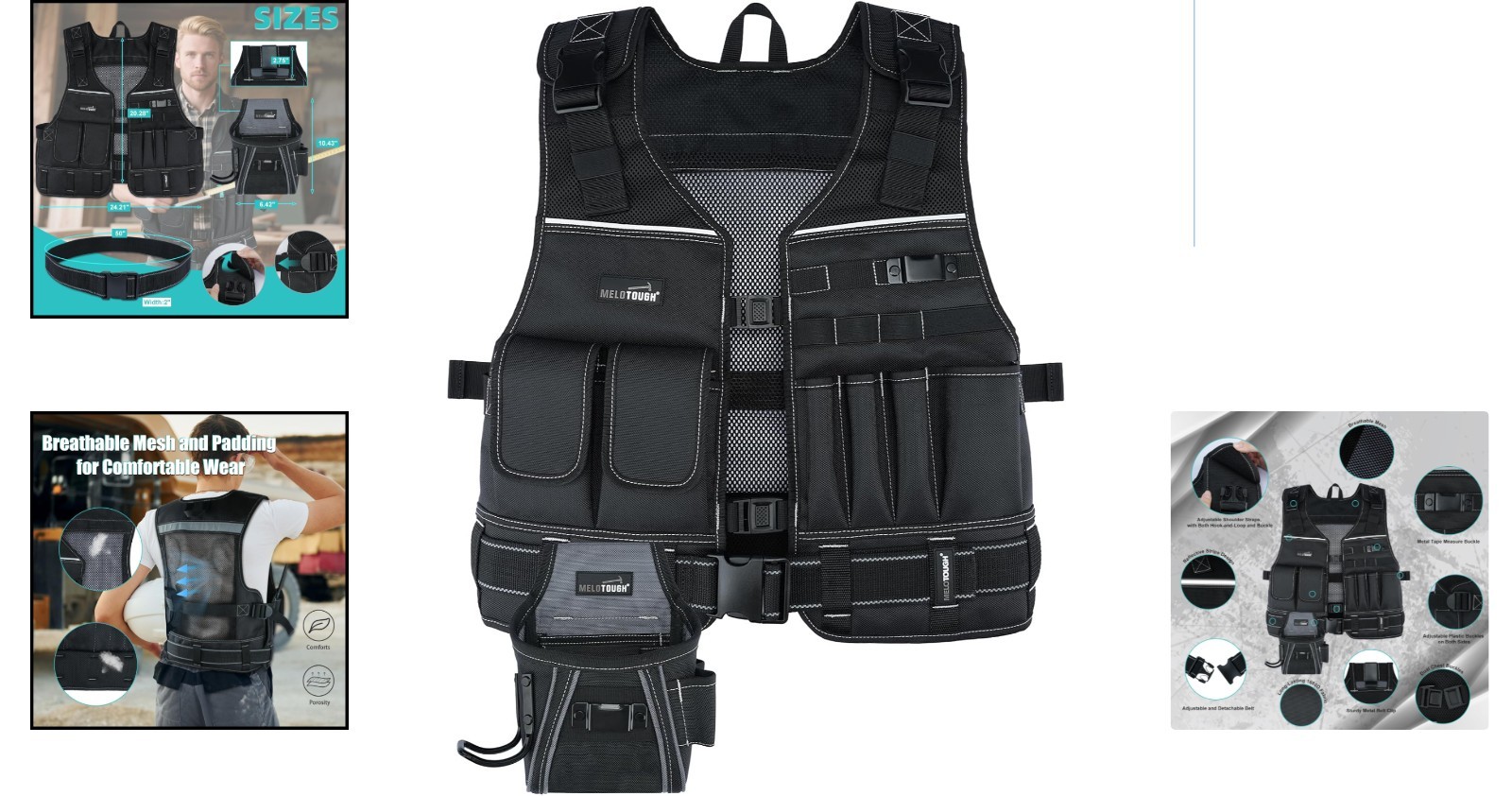 Tool Vest for Men with Pouches and Belt, Adjustable Multi-Pocket Safety Tool Ves