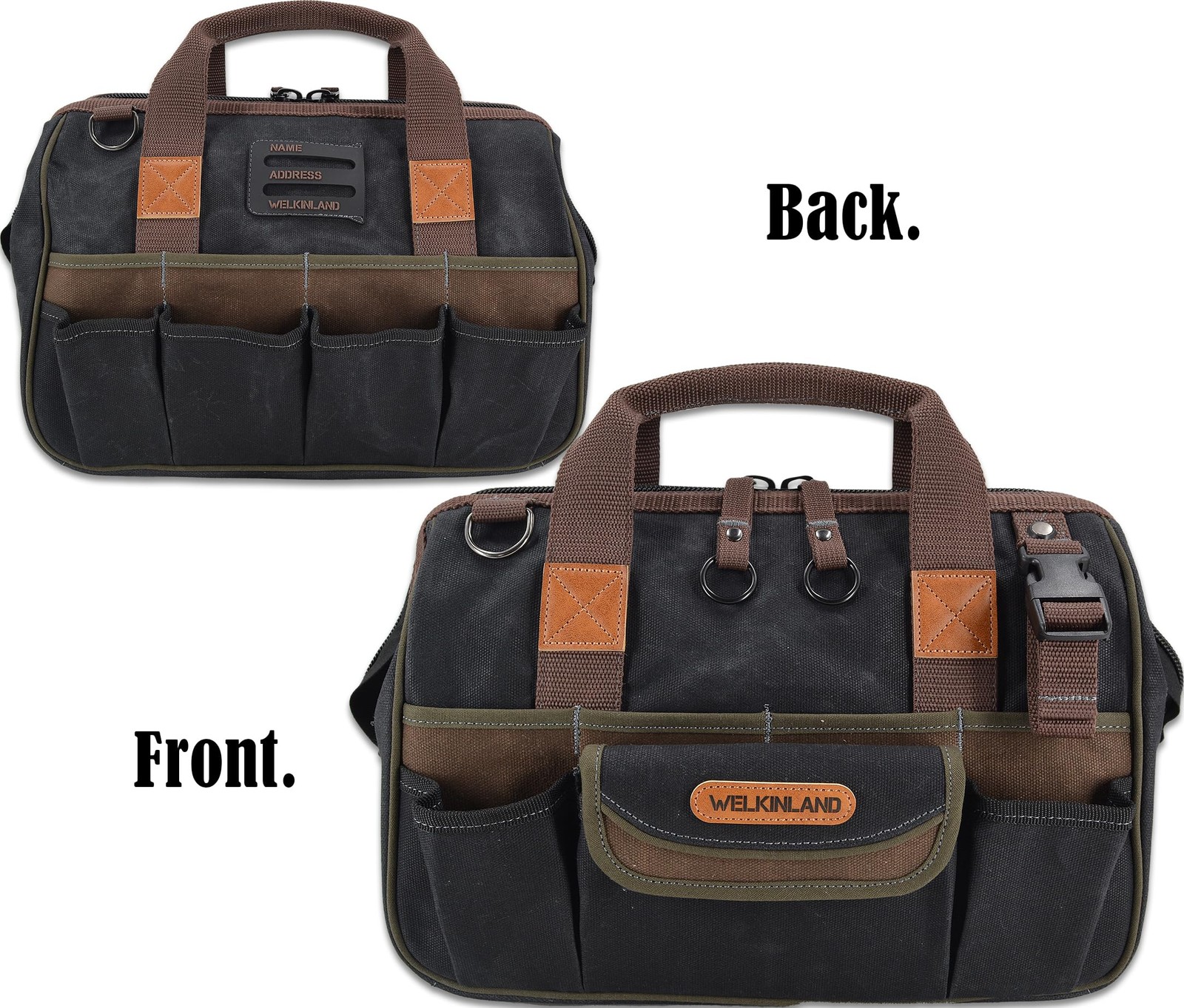 WELKINLAND 30-Pockets Canvas tool bag, 14-Inch Heavy Duty tool bag, Waxed Canvas