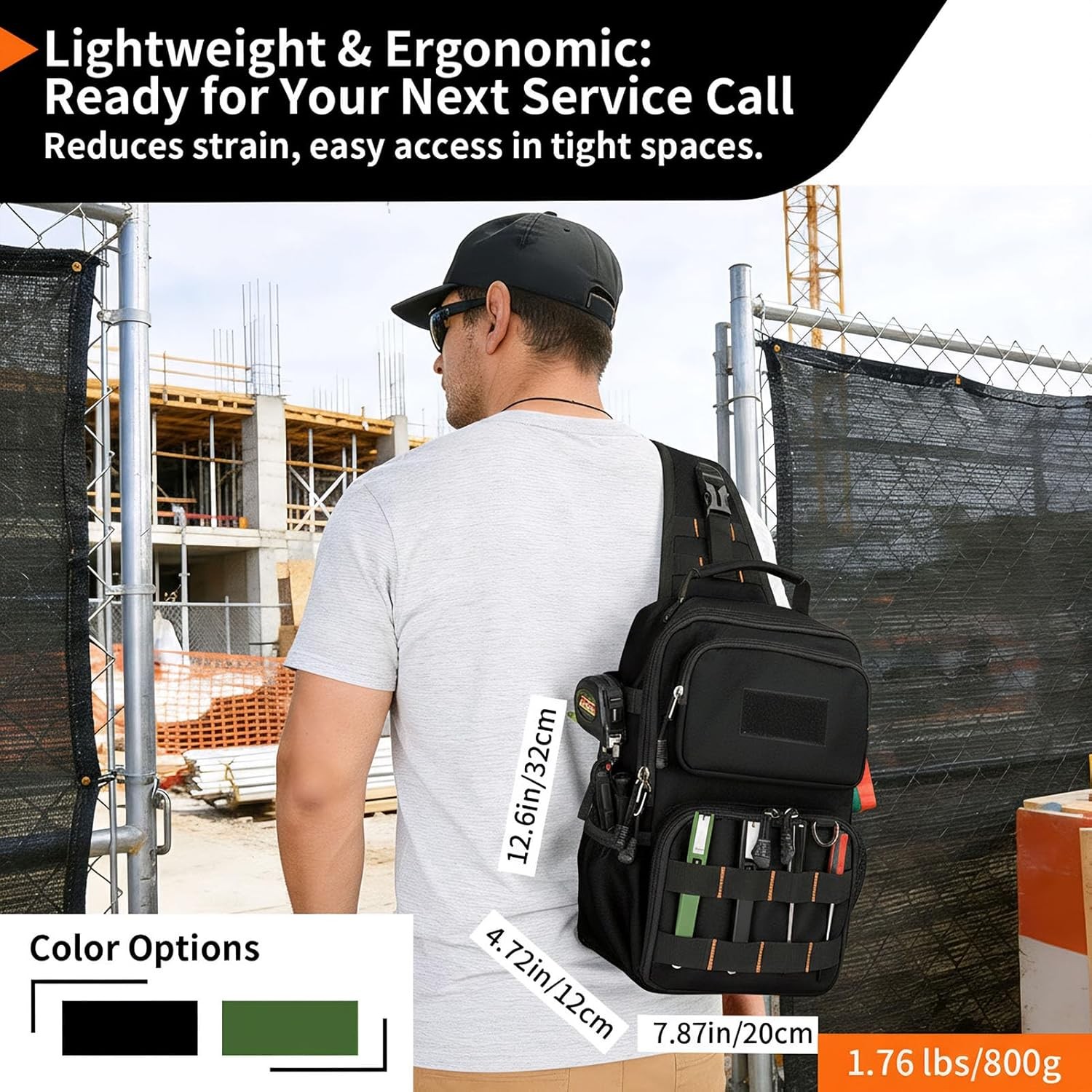 Tactical Electrician & HVAC Tool Chest Bag with 3-Point Harness, 15-Pocket 1680D