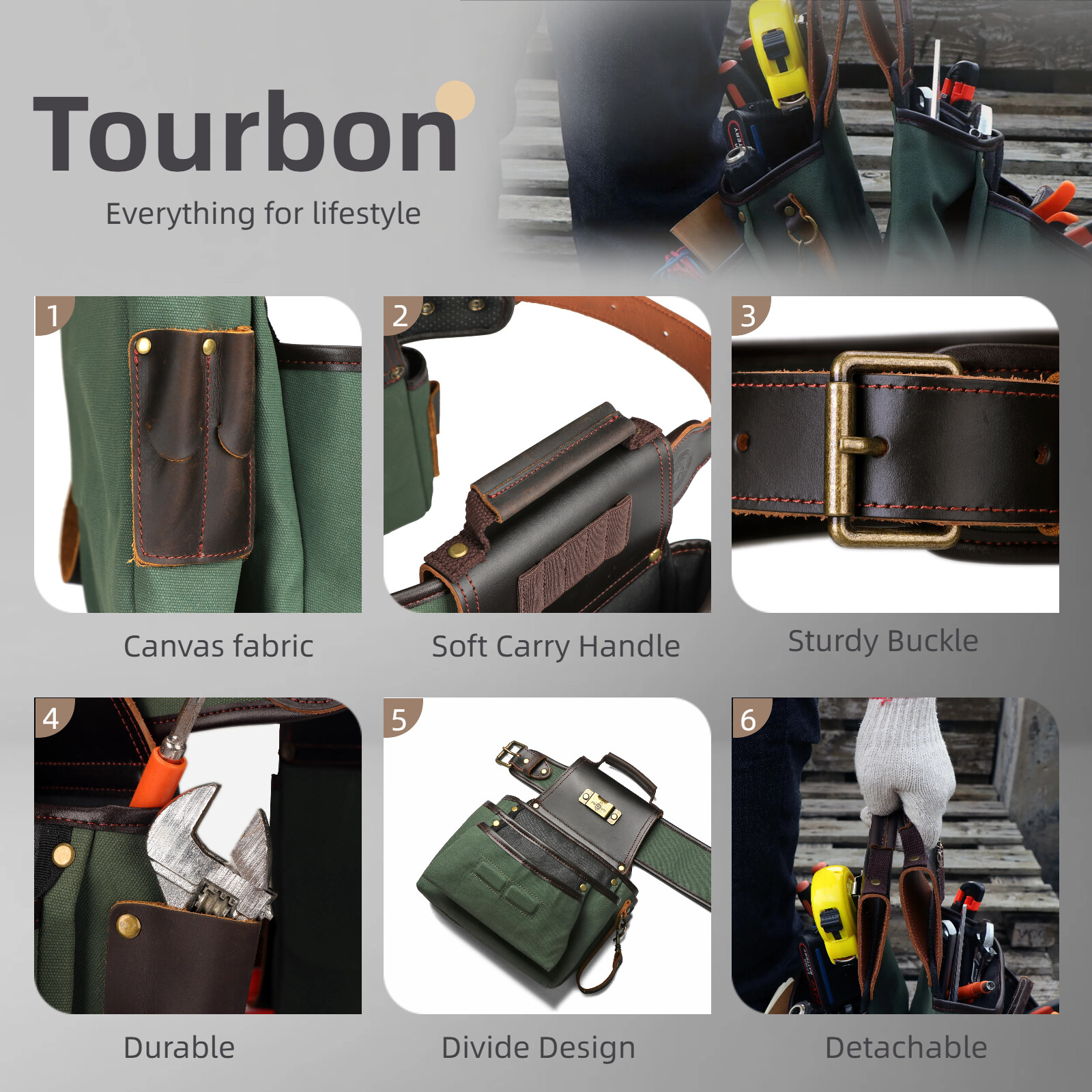 TOURBON Carpenter Workshop Electrician Tool Belt/Pouch/Bag/Holder Heavy Duty