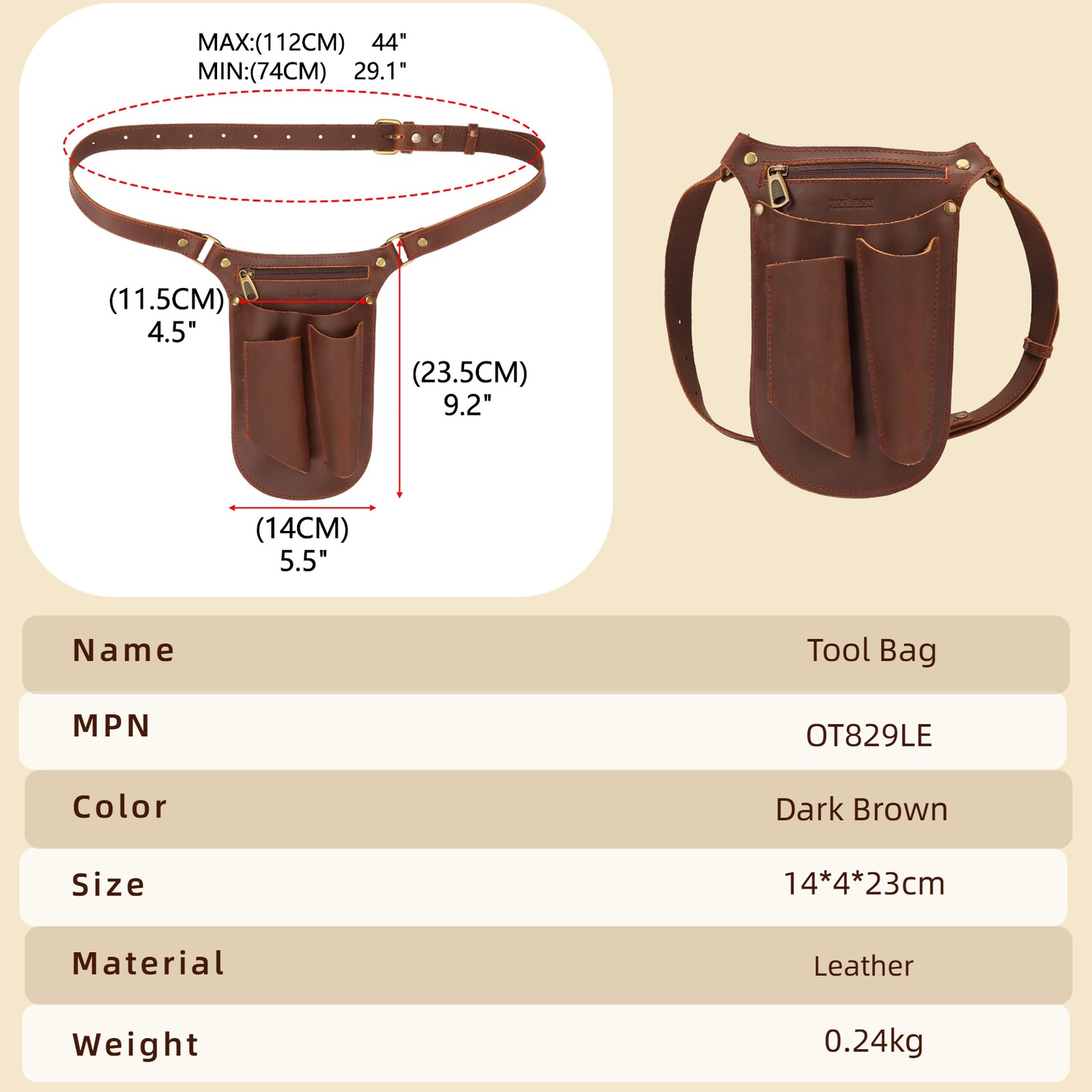 TOURBON Leather Garden Tool Florist Organizer Belt Bag Storage Phone EDC Case