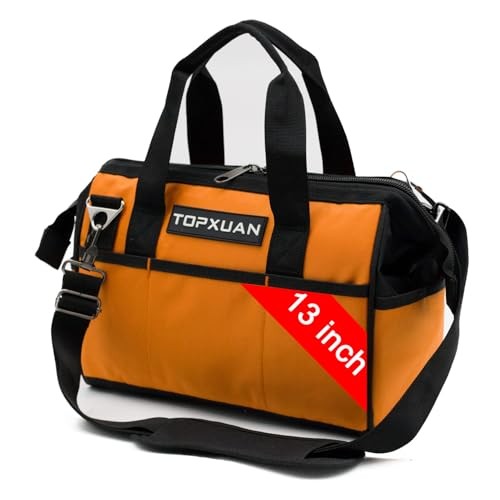 13″ Waterproof Orange Tool Bag with 18 Pockets – Wide Mouth Organizer