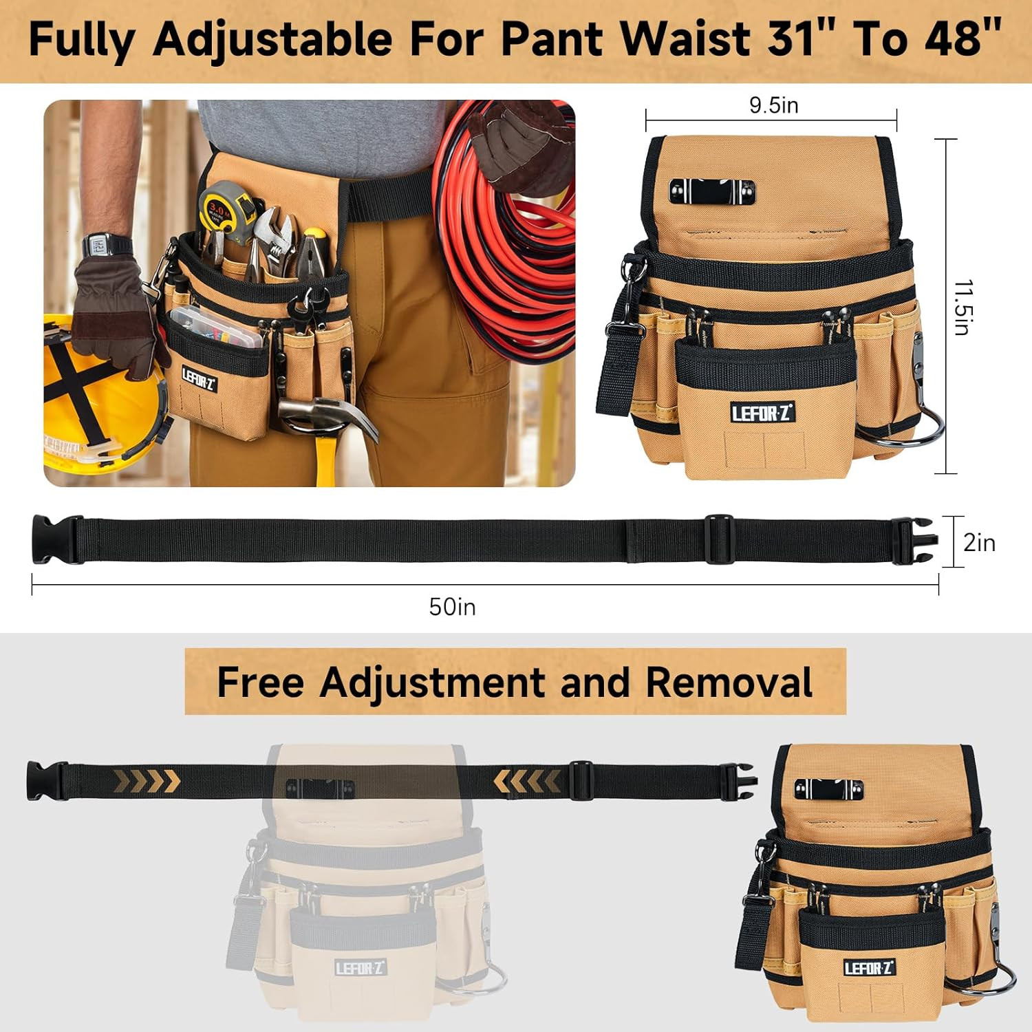 3-in-1 Magnetic Tool Belt with Padded Holster for Pros and DIYers
