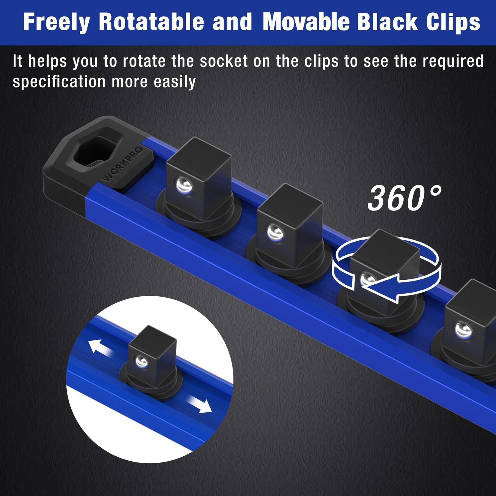 WORKPRO Magnetic Socket Organizer, 3/8-Inch Drive Aluminum 3/8″ DR, Blue