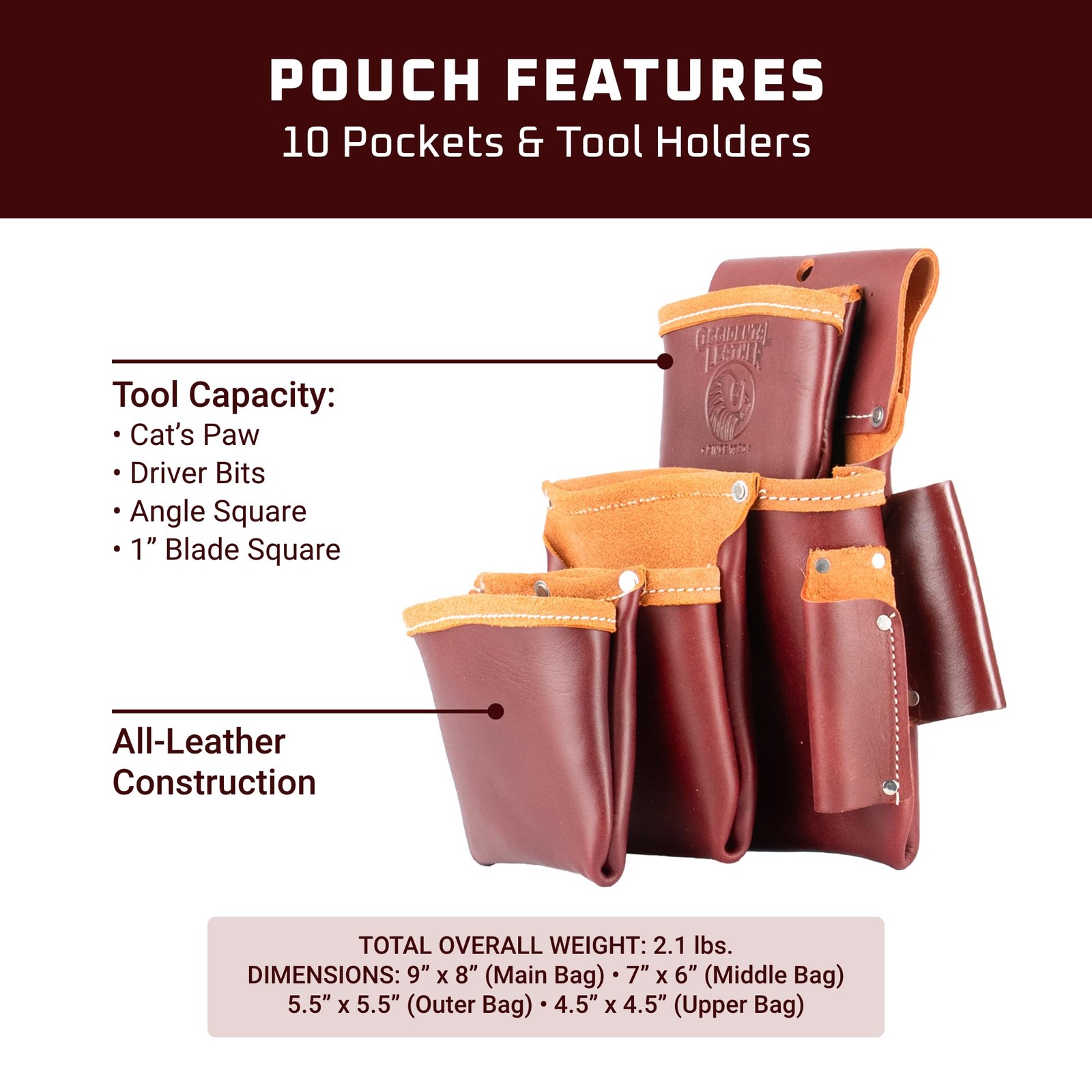 4 Pouch Pro Fastener Bag – 10 Pockets & Tool Holders – Made in USA