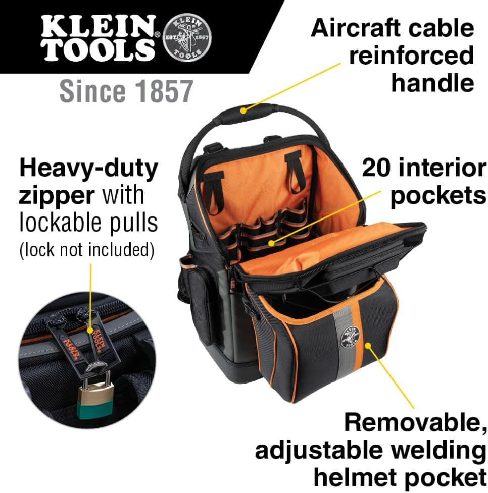 55665 Ironworker and Welder Backpack, Fire Resistant Exterior, 27 Pockets, Hold