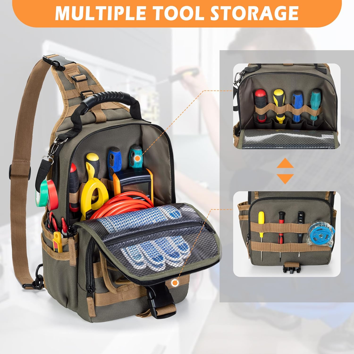 Electrician Tool Pouch Bag, Zippered HVAC Tool Organizer with Ergonomic Handle a