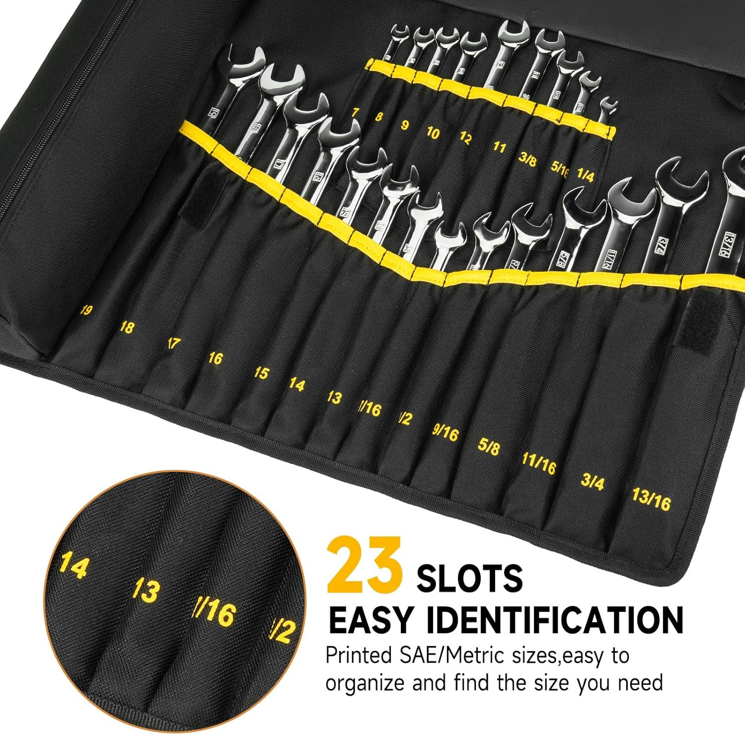 Wrench Roll Organizer 23 + 1 Pocket Heavy Duty Tool Roll Bag Metric & SAE Tools