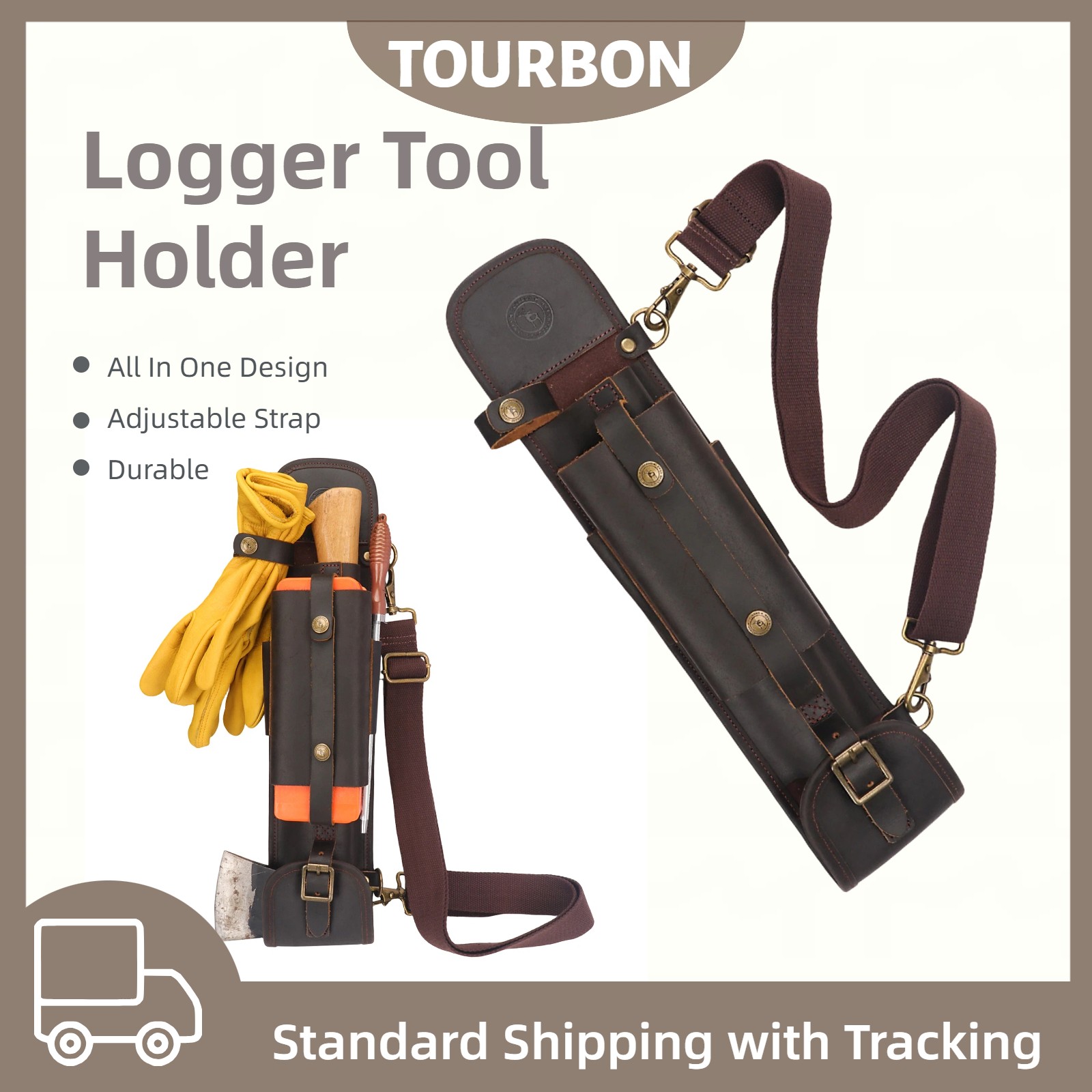 Tourbon Leather Logger Tool Bag Axe Felling Wedges Carry Pouch Flat File Holder