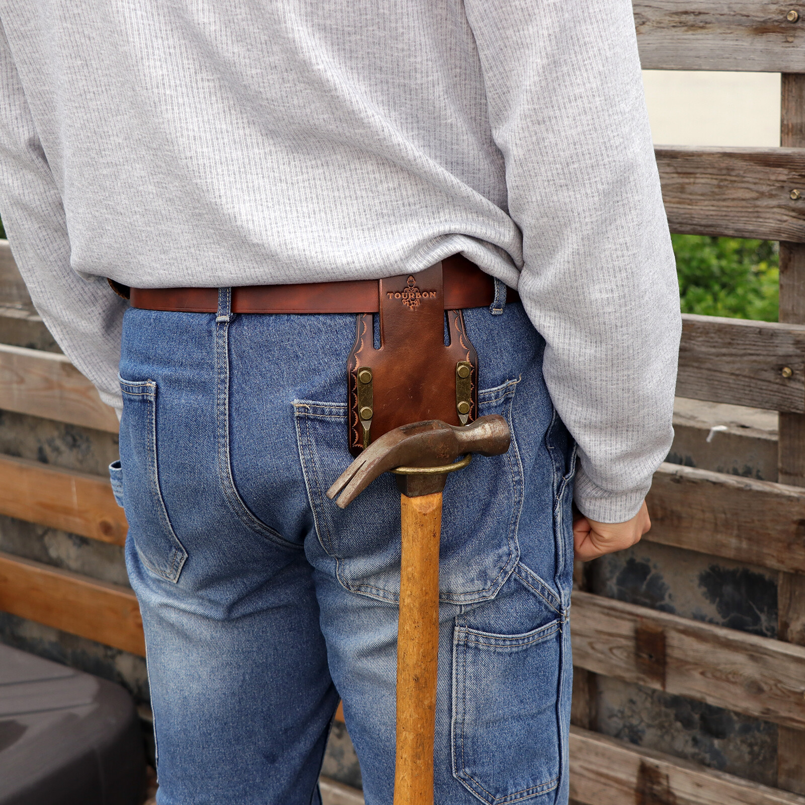 TOURBON Leather Hammer Drill Holder Axe Workers Holster 3″ Belt Loop Heavy Duty