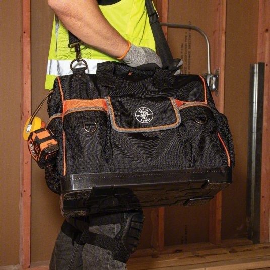 KLEIN TOOLS Tool Bag: 17 1/2″ W x 10″ D x 16″ H, Black, Polyester, 42 Pocket New