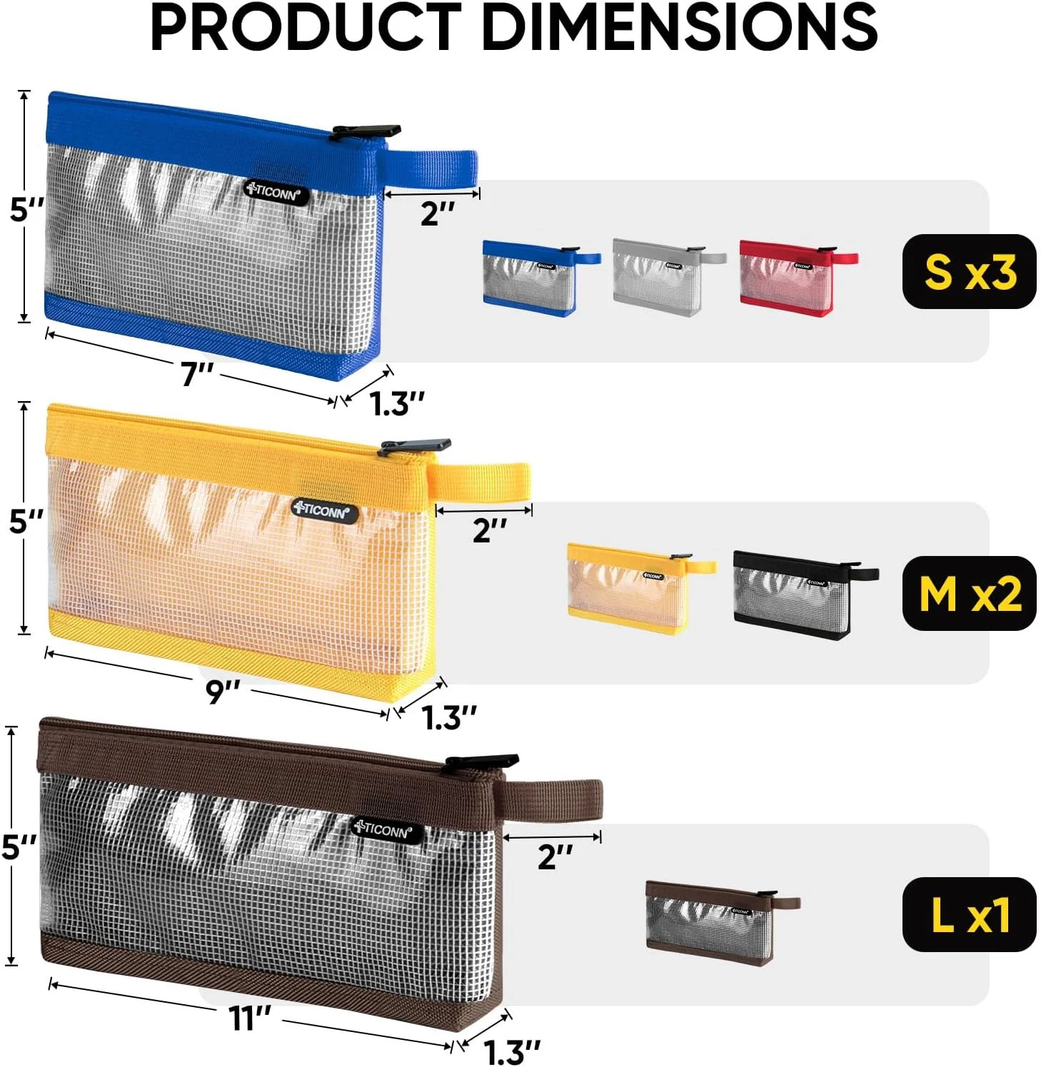 TICONN Tool Pouch, 1680D Oxford Small Tool Bag, Tool Pouches with Zipper, Clear