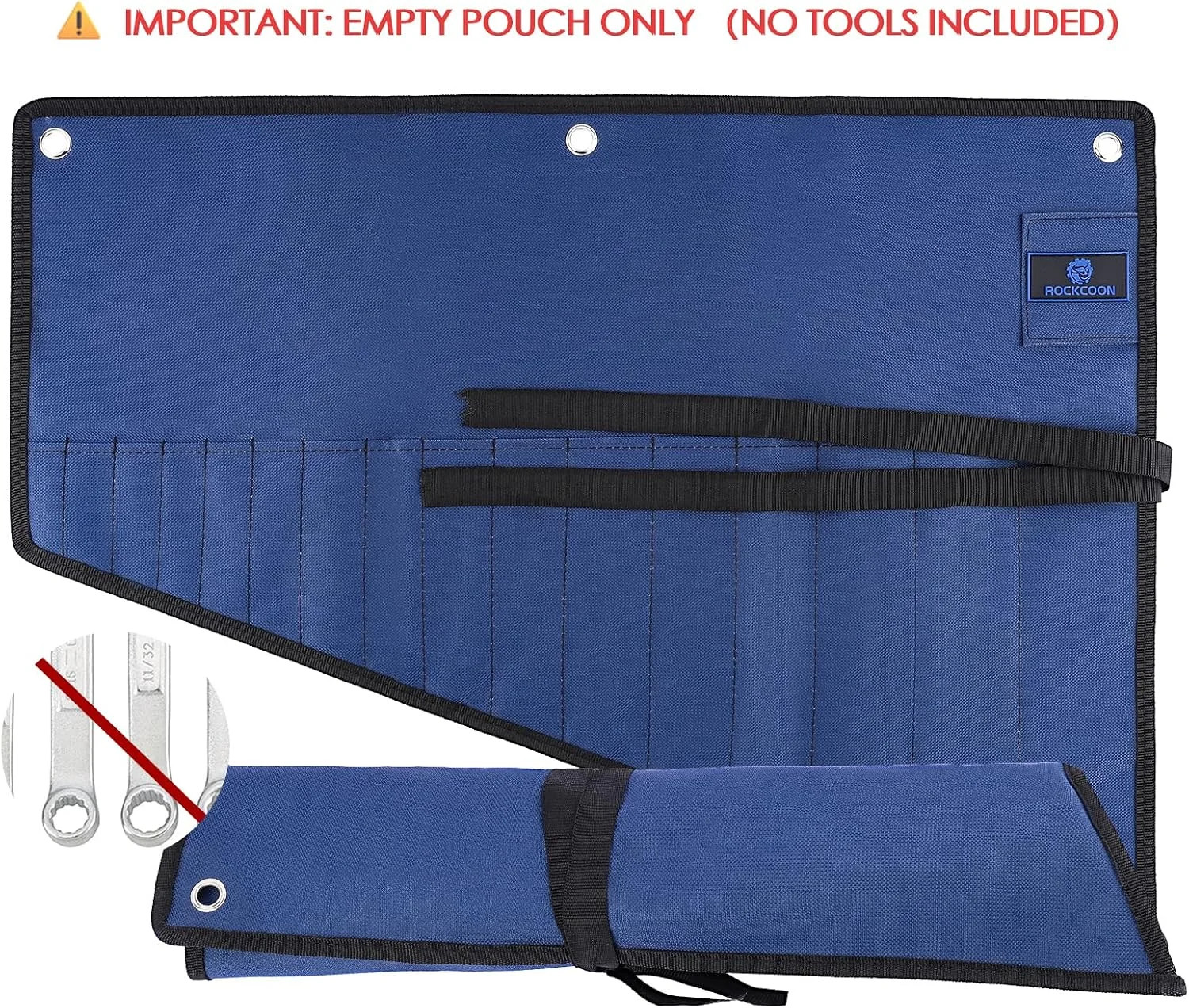 [NO TOOLS]ROCKCOON 16 Pockets Wrench Roll Organizer for 6-32mm Wrenches, Heavy D