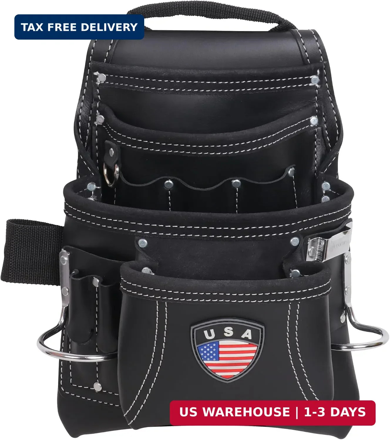 FESA Leather Carpenter Tool Pouch – 10-Pocket Heavy Top Grain Leather Carpenter