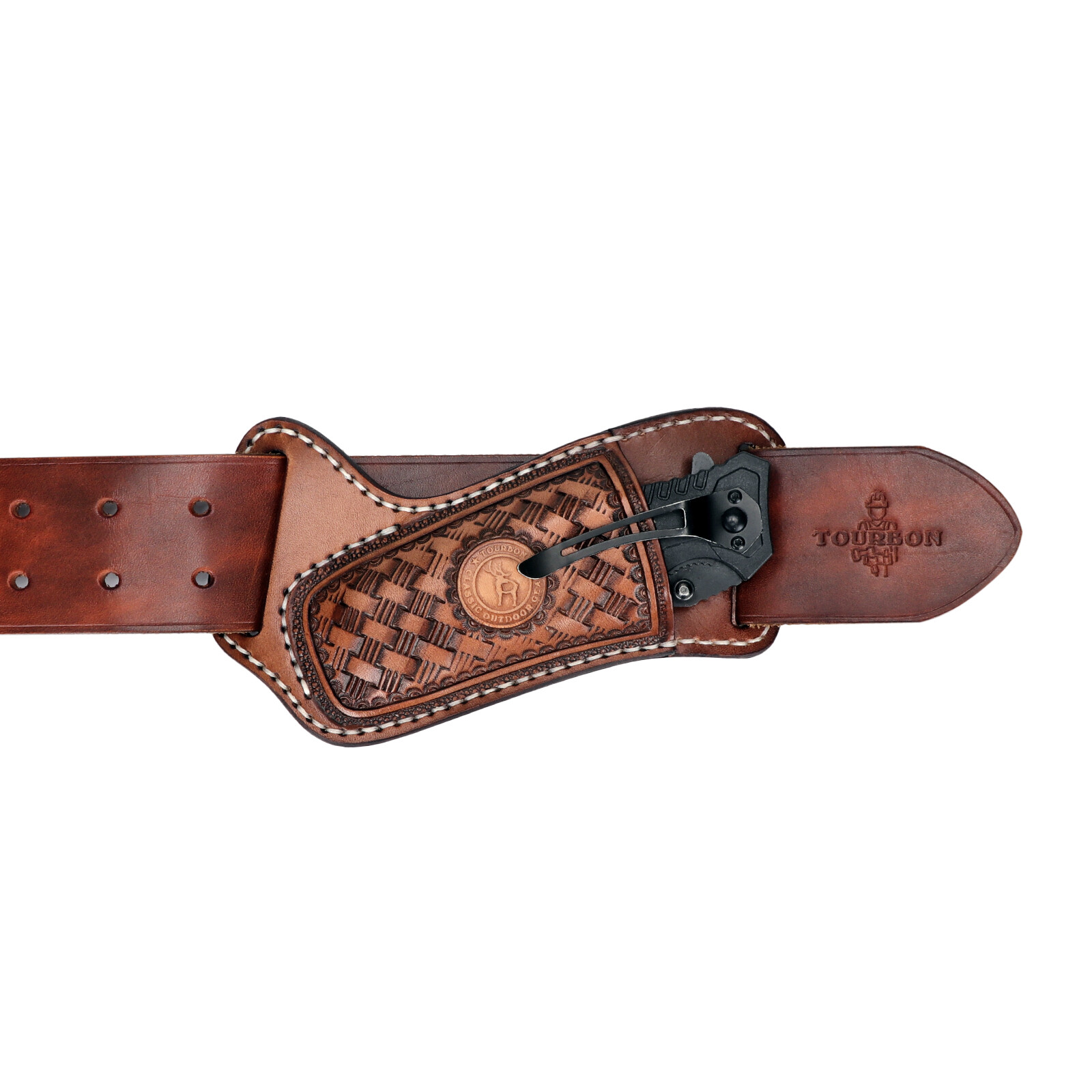 TOURBON Leather Folding Blade Knife Sheath Belt Pouch Tool Pocket Knives Holster