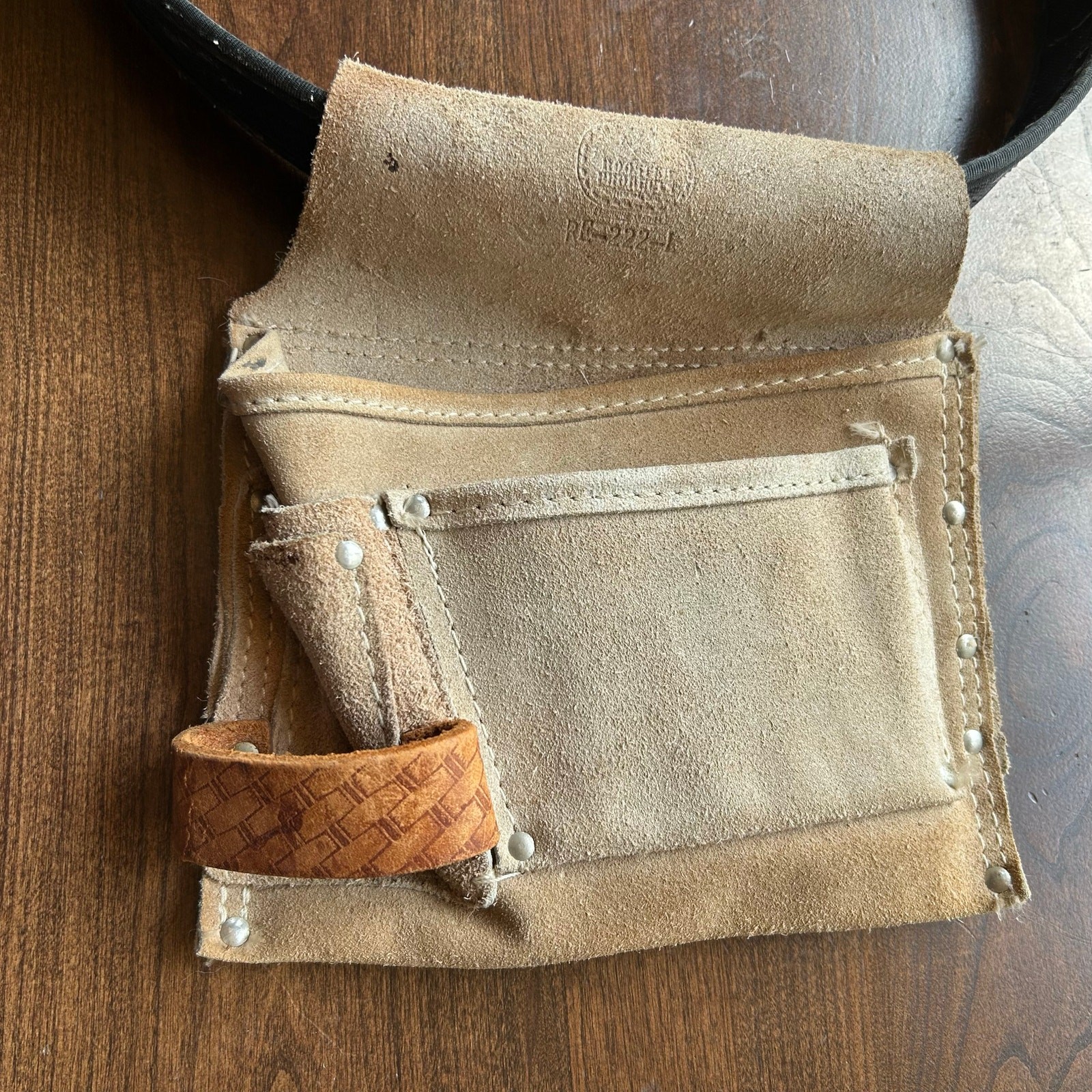 Rooster Tough Nail And Tool Bag Belt Tooled Suede Leather Hide & Velcro belt