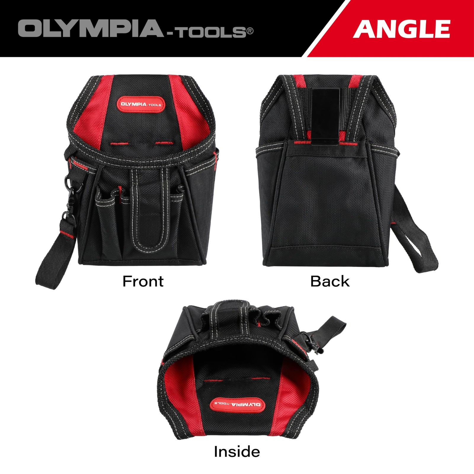 7 Pocket Tool Pouch With Belt Clip Black Red Electrician Carpenter Holster Bag