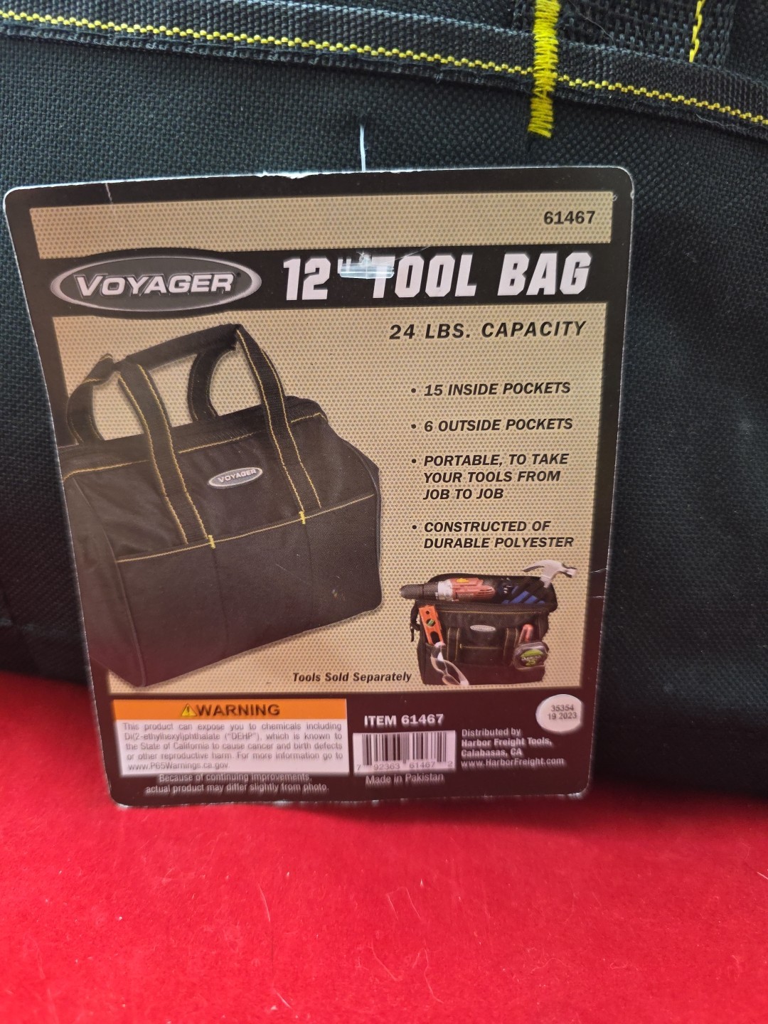 New Black Voyager 12″ Tote Tool Bag 24lbs Capacity 18 Pockets Carrying Bag