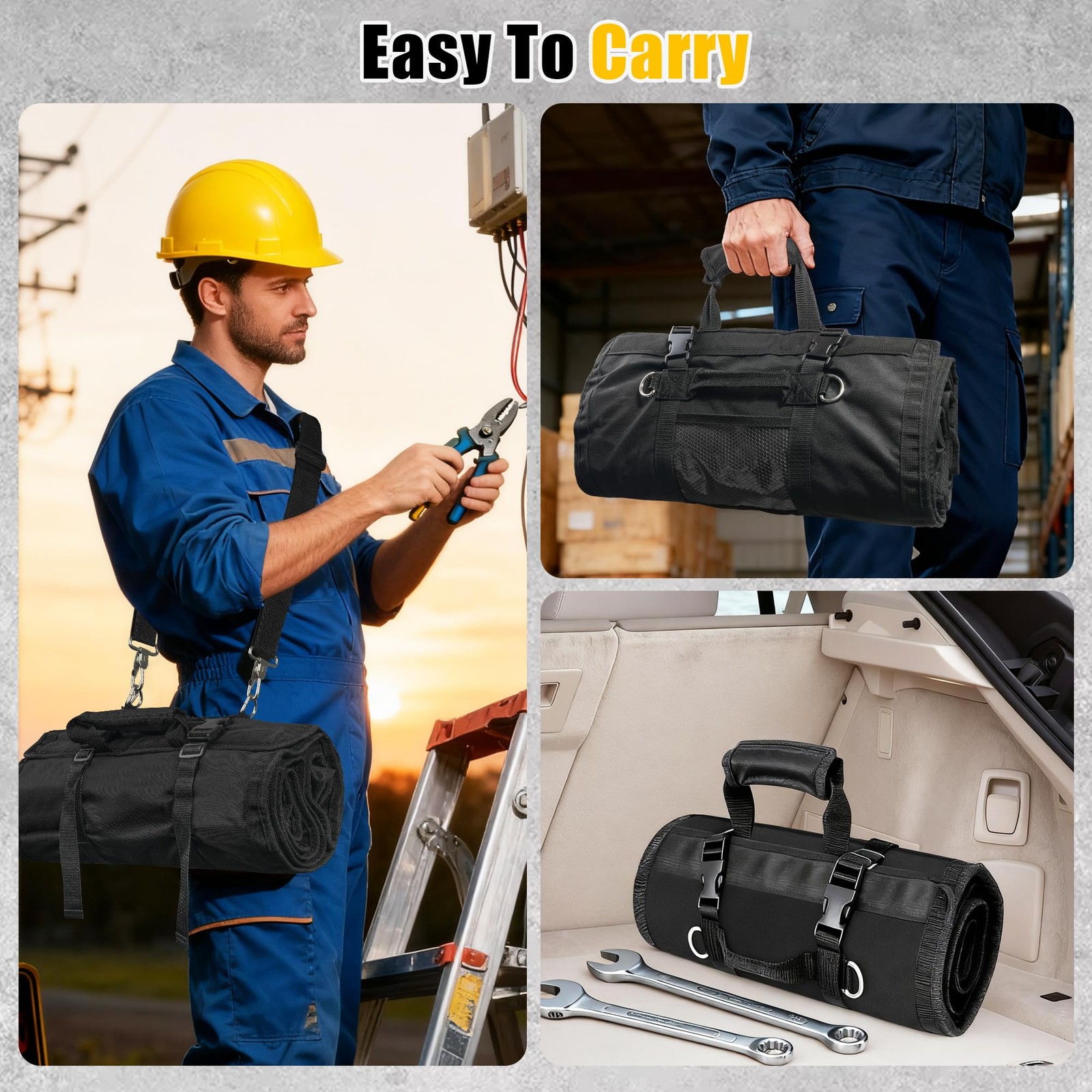 Tool Bag,Large Roll-Up Tool Bag Organizer with 28 Pocket Organizer, 34 Socket…