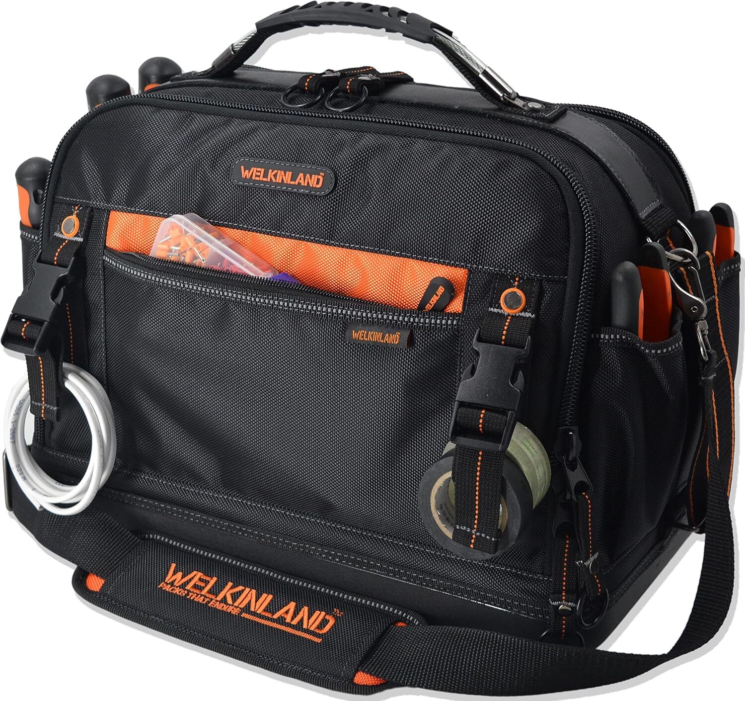 WELKINLAND 42 Compartment Men’s Tool Bag, HVAC Tool Bag, Tool Bag Organiser