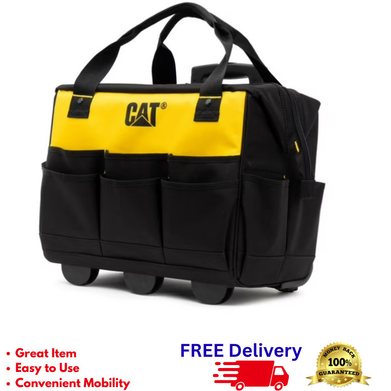 CAT 18″ Rolling Tool Bag 75lb Capacity 16 Pockets Heavy Duty Storage Caterpillar