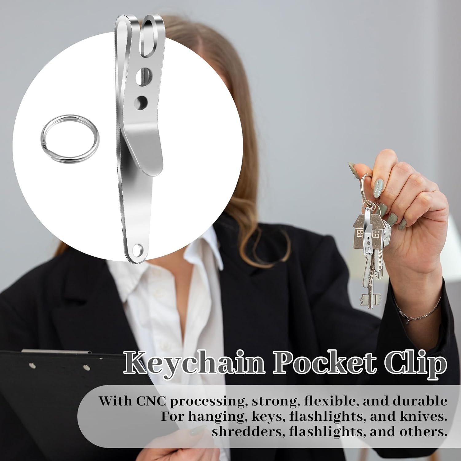 5 Pack Deep Carry Pocket Clip with Keychain, Heavy Duty Stainless Steel Belt …