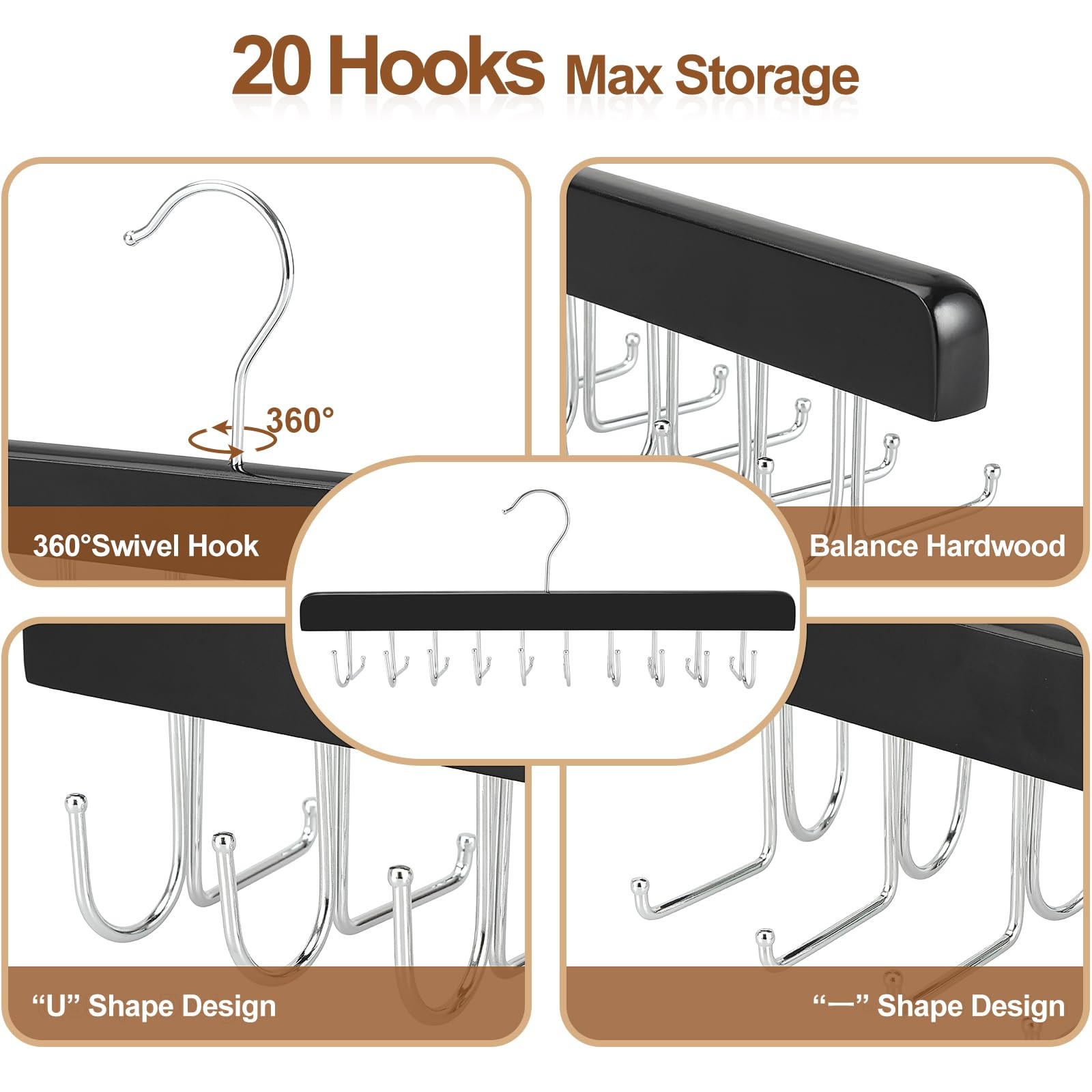 TOPIA HANGER 2 Pack 2 in 1 Belt Tie 14.56 inches x 5.9 inches, Black-2