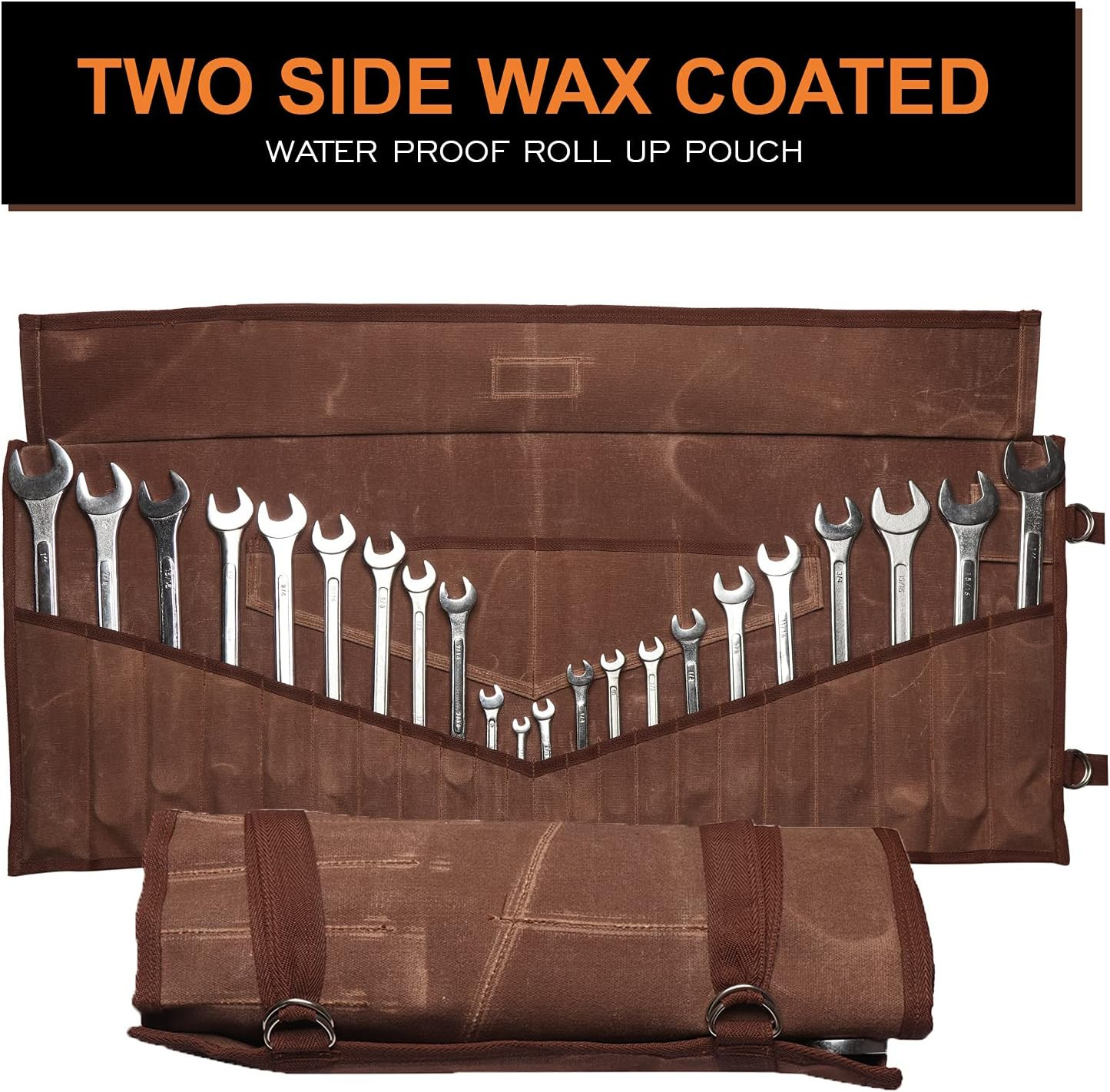 26 Pocket Wrench Organizer Roll-Up Bag Handcrafted Waxed Canvas Tool Pouch Heavy