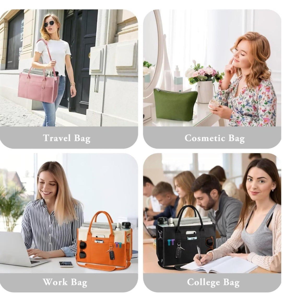 Canvas Lg. Tote Bag, Crossbody Handbag for Work, Travel, Beach W/ Compartments
