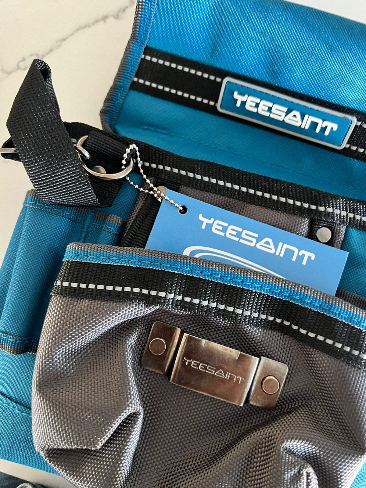 Yeesaint Tool Wait Bag 6 Pockets 30 inches wide 8 Deep Wide Tape Border Blue New
