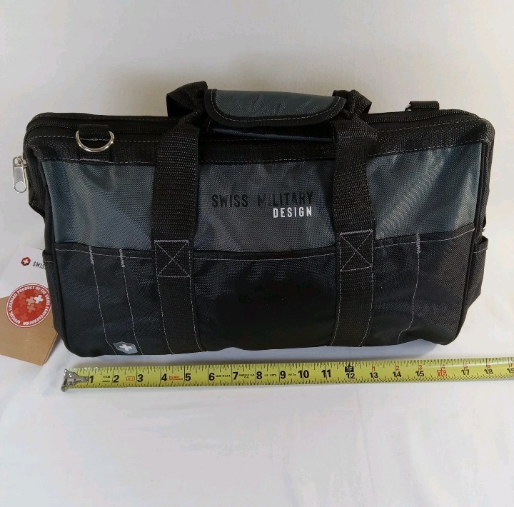 NEW Swiss Military Multi Pocket Tool Satchel Large Black & Gray 16″ Heavy Duty