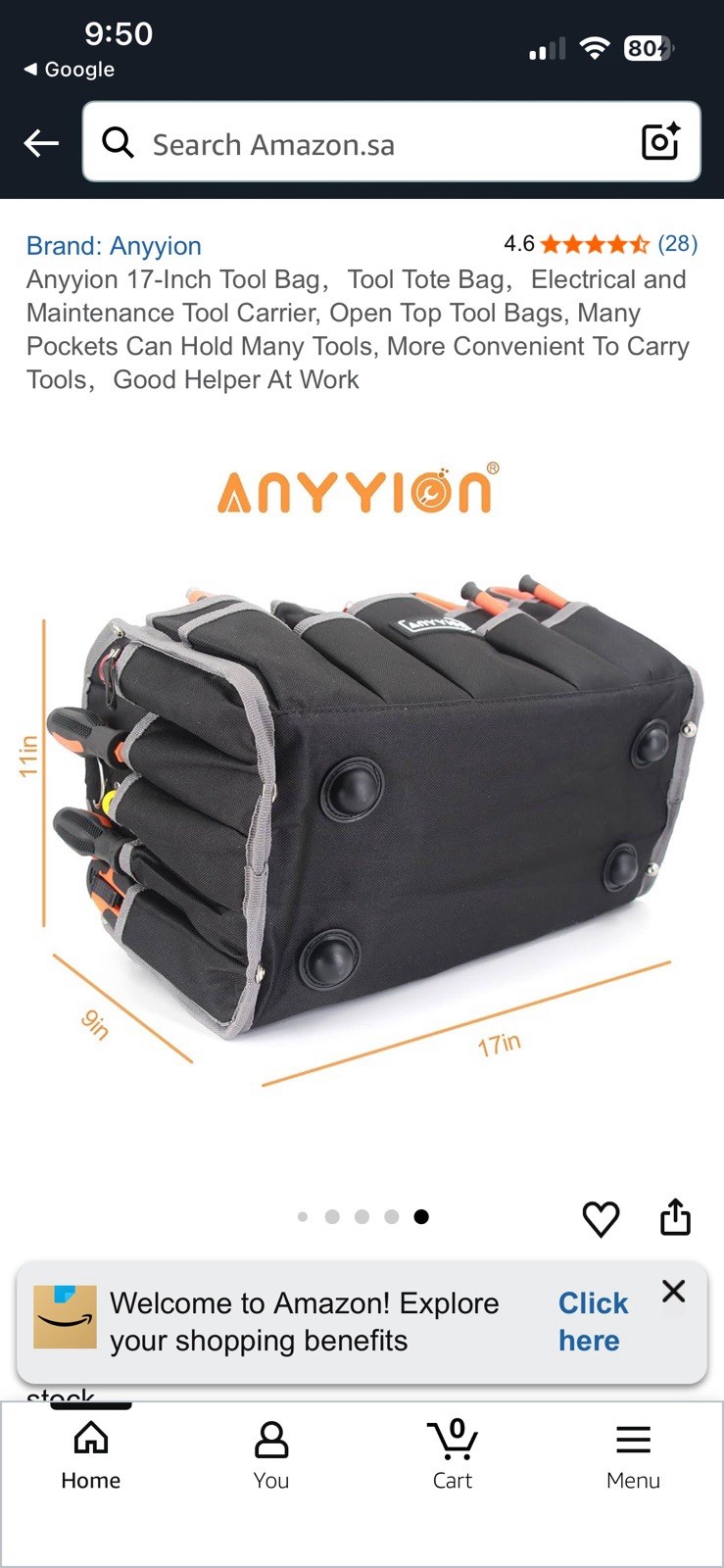 Anyyion 17-Inch Tool Bag Tool Tote Electrical and Maintenance Tool Carrier New