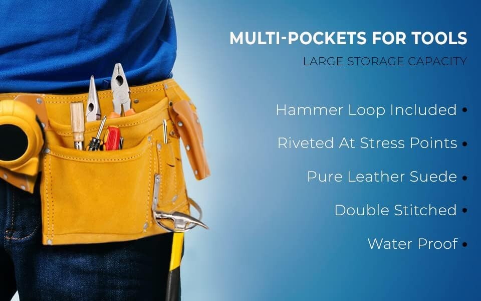 Leather Carpenter Tool Belt 11 Pockets Quick Release Buckle Work Pouch
