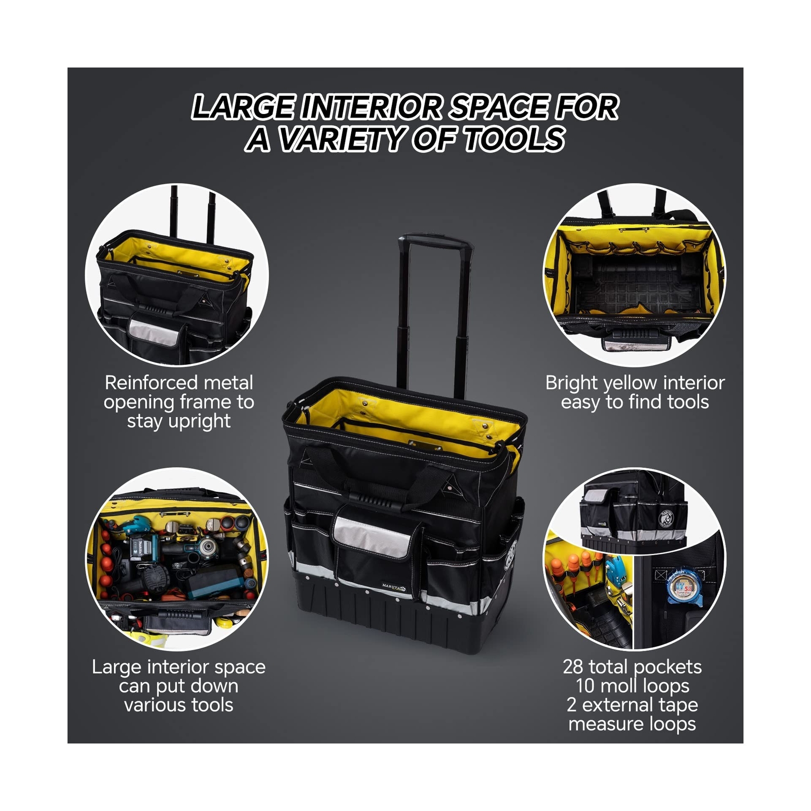 MARUTAI 18» Rolling Tool Bag, Waterproof Tool Bag with Wheels, Portable Stor…