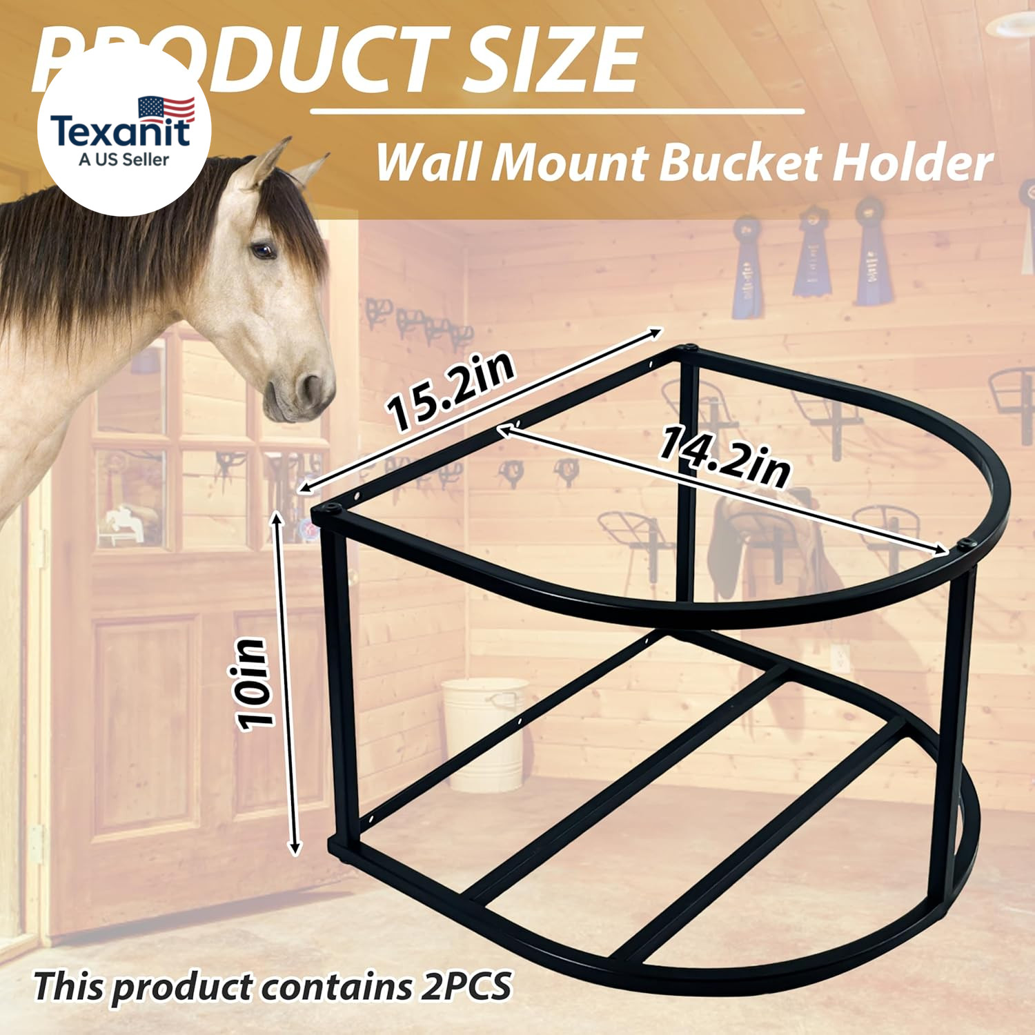 2 Pcs Horse Feed Pail Wall Mount,Heavy Duty Metal Wall Mount Water Bucket Holder
