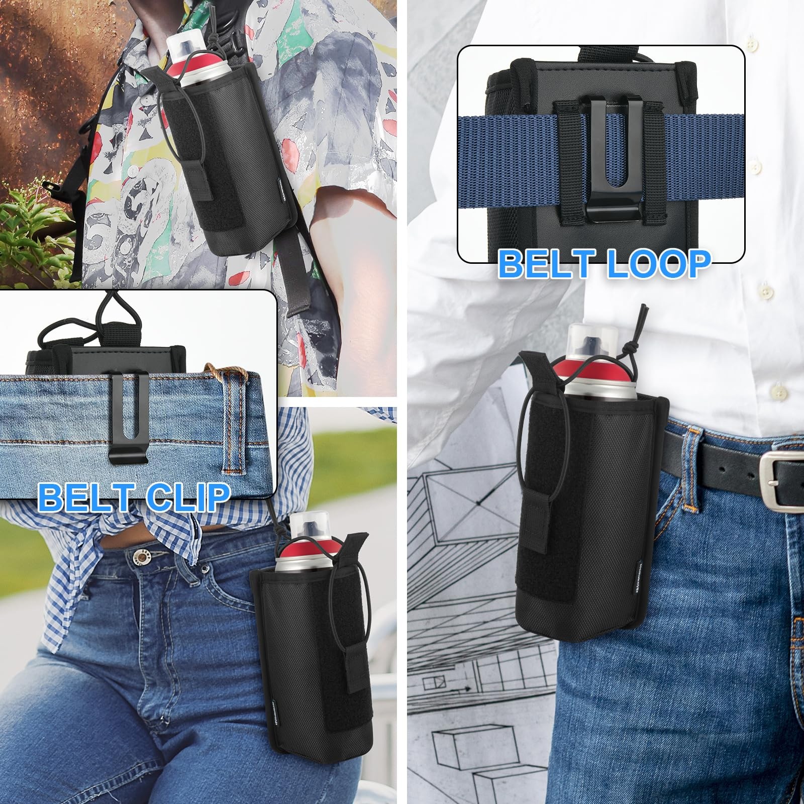 1680D Black Spray Can Belt Holster, 1 Pack Spray Bottle Holder with Metal Belt C